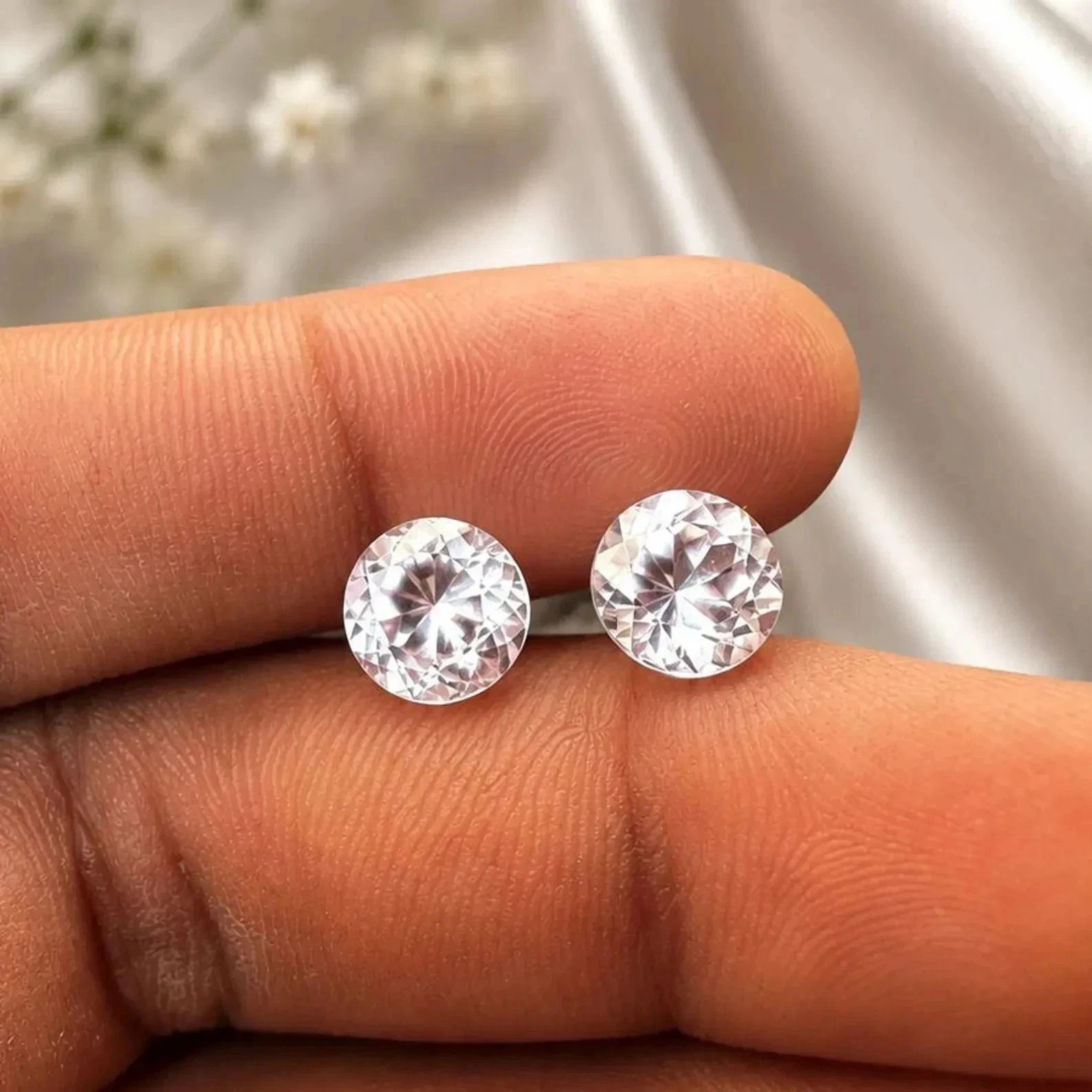 8 x 8 MM Pair Certified Natural White Flawless Sapphire Round Loose Gemstone
