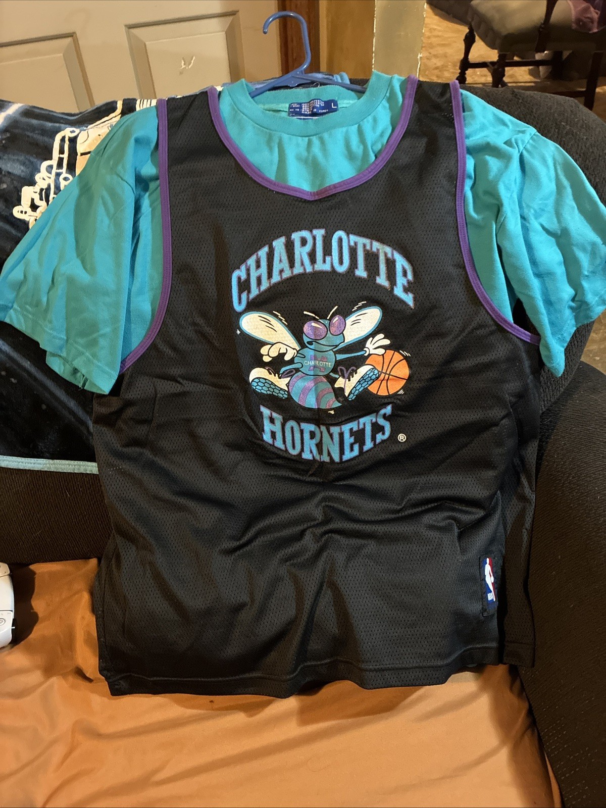 1990\'s VINTAGE STARTER CHARLOTTE HORNETS NBA JERSEY T-SHIRT sz xl