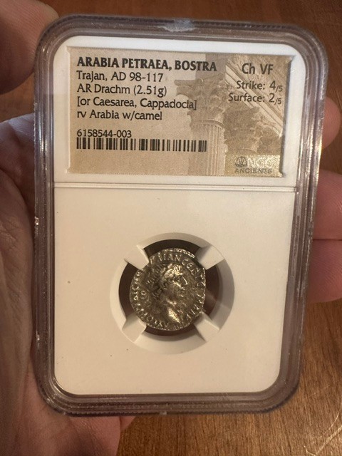 ARABIA PETRAEA, BOSTRA Trajan, AD 98-117 AR Drachm NGC VF St:4/5, SF:2/5 ARABIA PETRAEA, BOSTRA Trajan, AD 98-117 AR Drachm NGC VF St:4/5, SF:2/5
