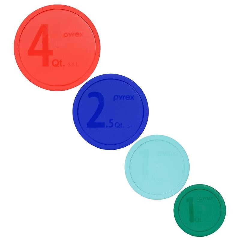 Pyrex Mixing Bowl Lid Set for 4qt, 2.5qt, 1.5qt and 1qt in Assorted Colors