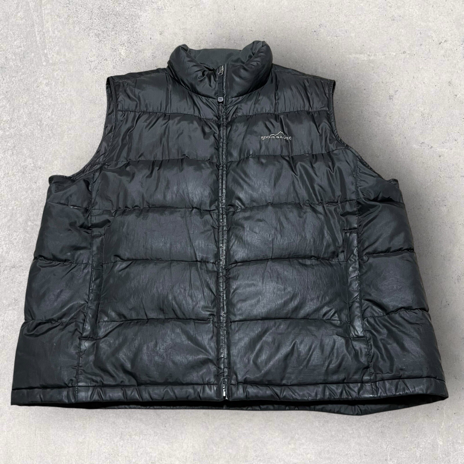 Vintage Eddie Bauer Vest Men XXL Black Full Zip Jacket Goose Down Puffer Quilted