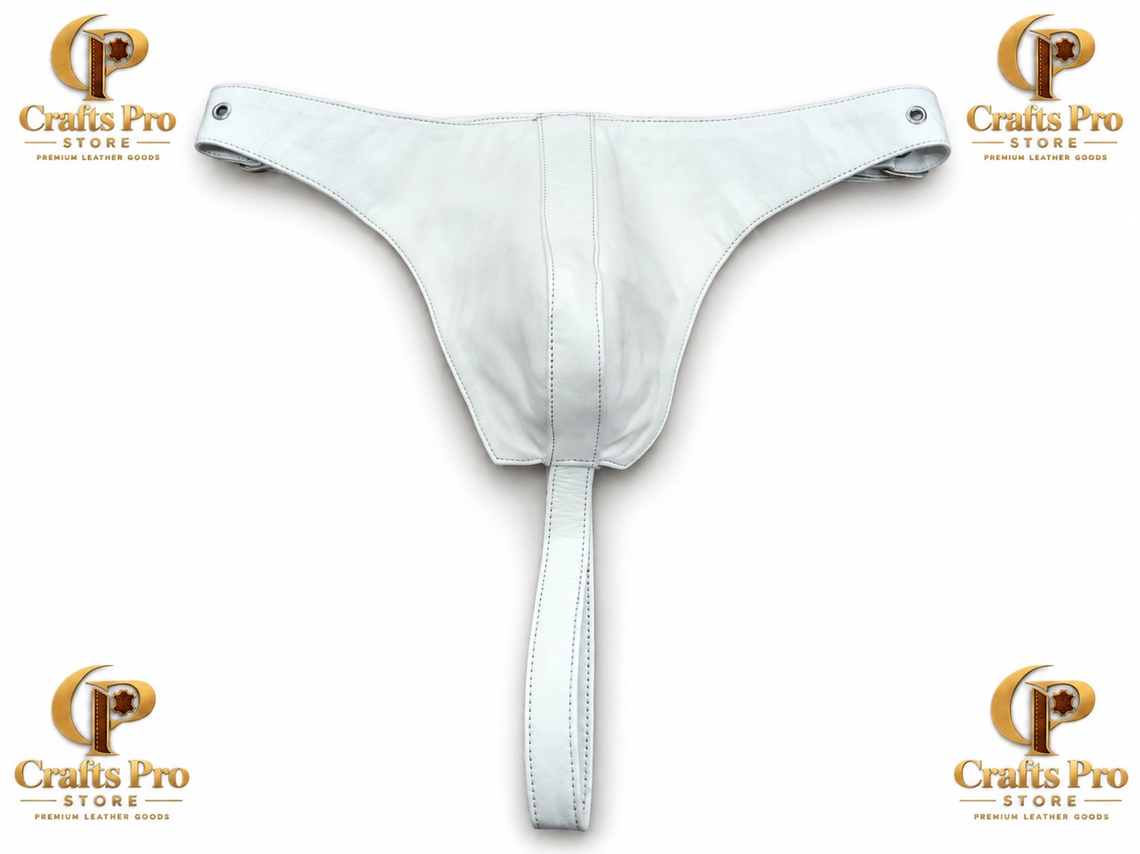 Mens White Genuine Cowhide Leather Jockstrap Adjustable Buckle Custom Size