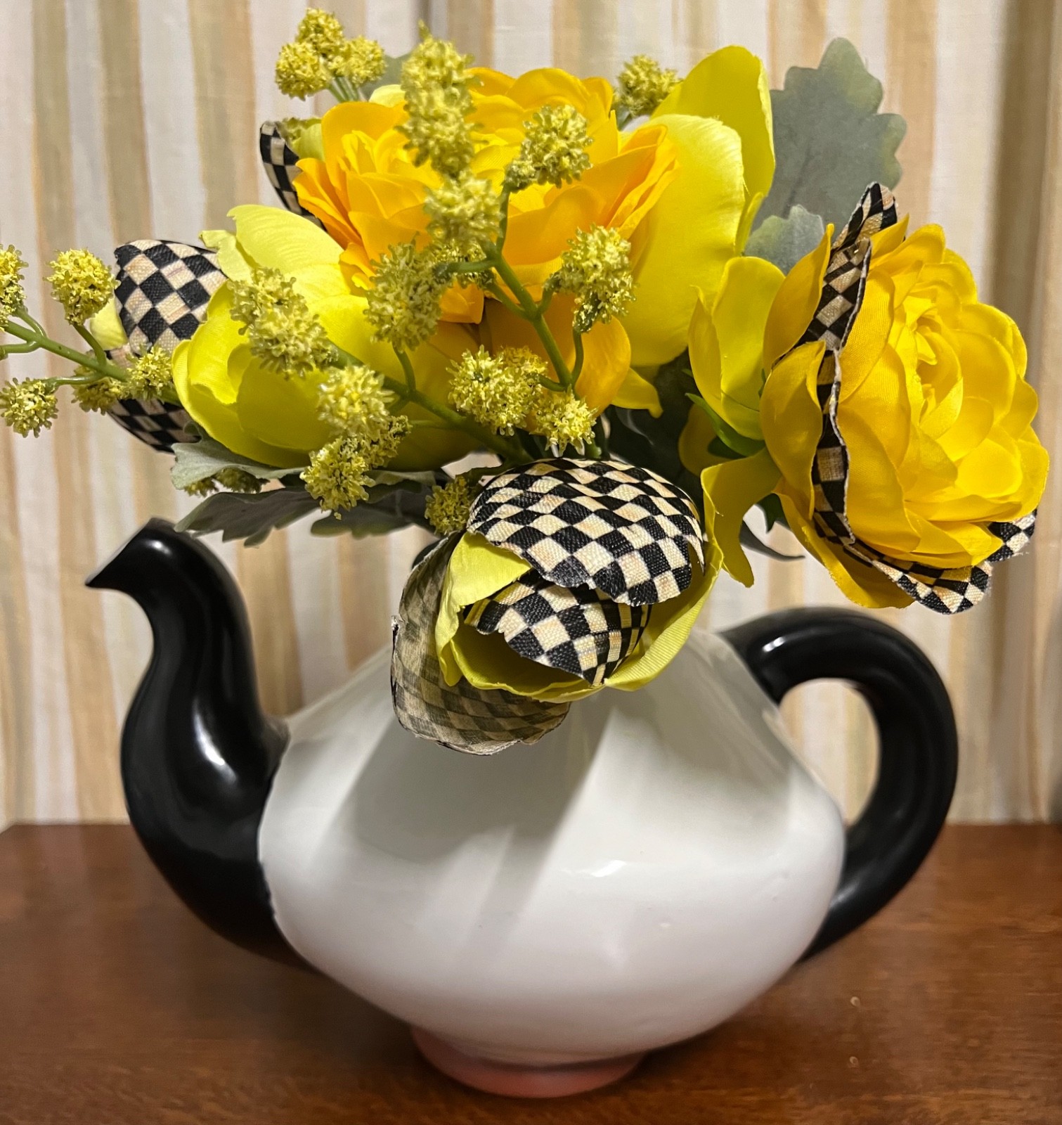 Mackenzie Childs Large Black & White Ceramic Teapot - Seconds Unfinished Mackenzie Childs Large Black & White Ceramic Teapot - Seconds Unfinished