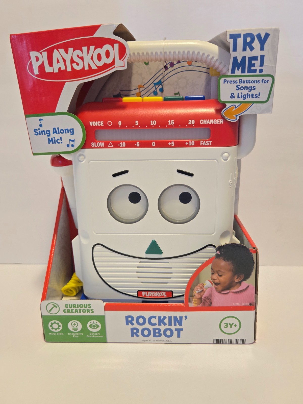 NIB Playskool Rockin’ Robot Toy with Sing-Along Microphone, Songs & Lights
