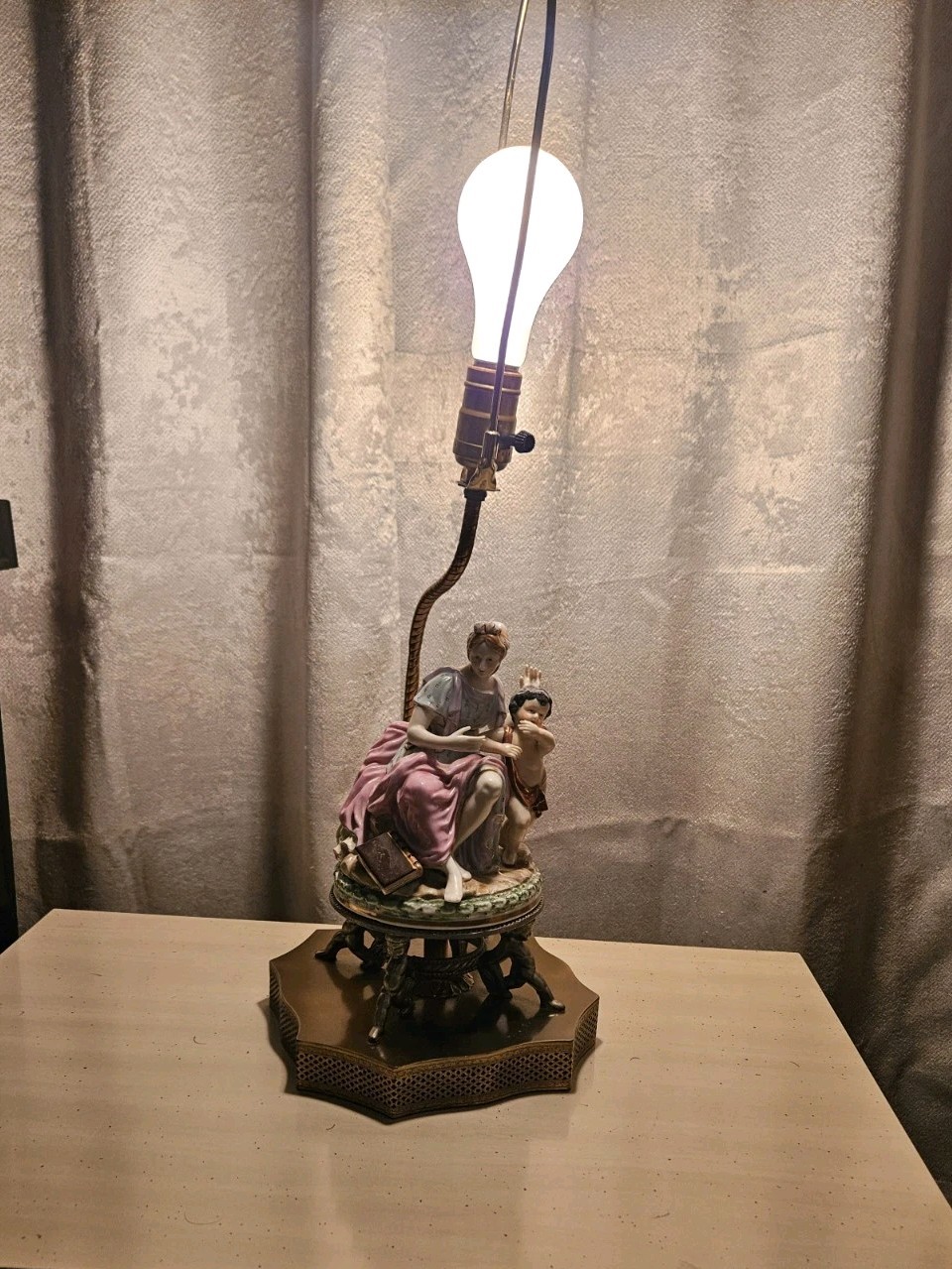 Vintage Meissen Style Porcelain Figurine Lamp Classical Goddess & Cherub Putti