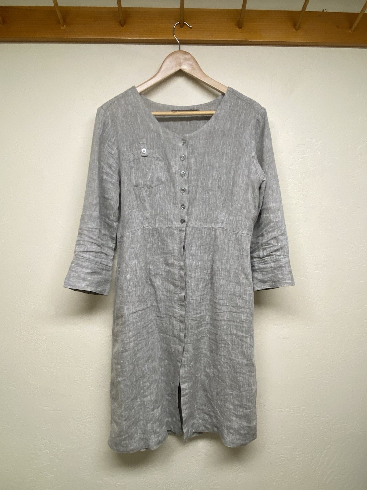 Gudrun Sjoden Vintage Linen dress M, Button Front, Pockets, MIDI