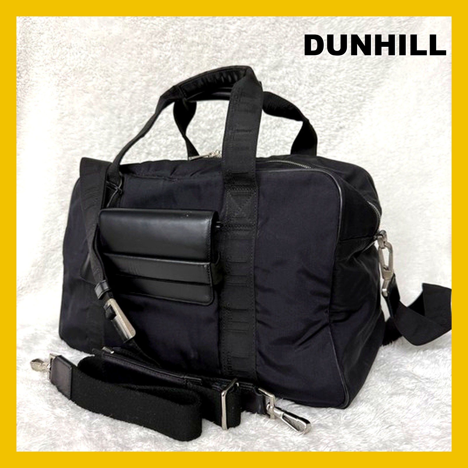 Dunhill 2Way Boston Bag Shoulder Black Nylon Leather Men Travel Business