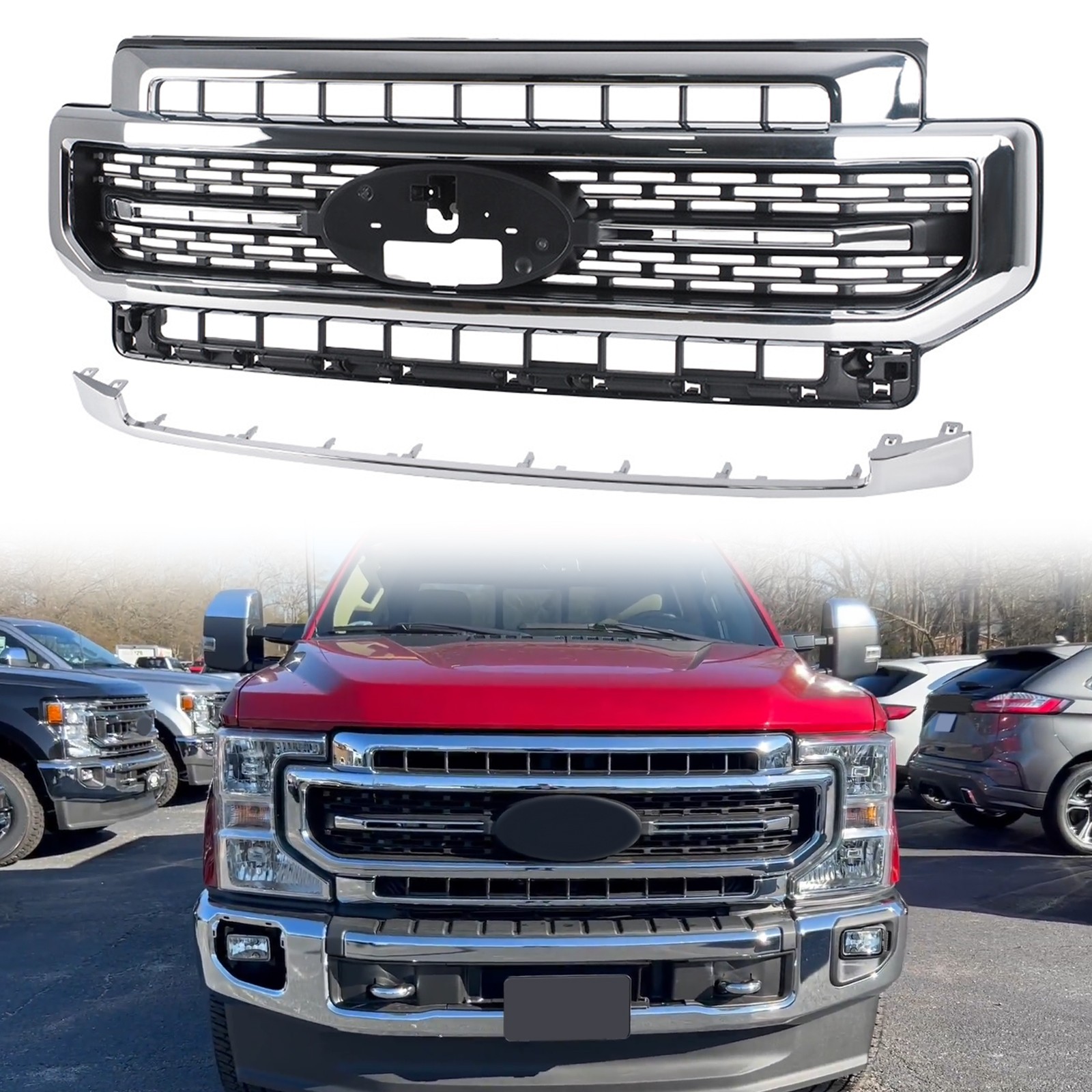 Chrome Front Grille For 2020-2022 Ford F250/F-250 F350/F-350 Super Duty Lariat