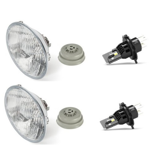 Pair of Hella 7 IN Glass Lens E-Code Headlights w/ H4 ARC Plug N Play LED Bulbs