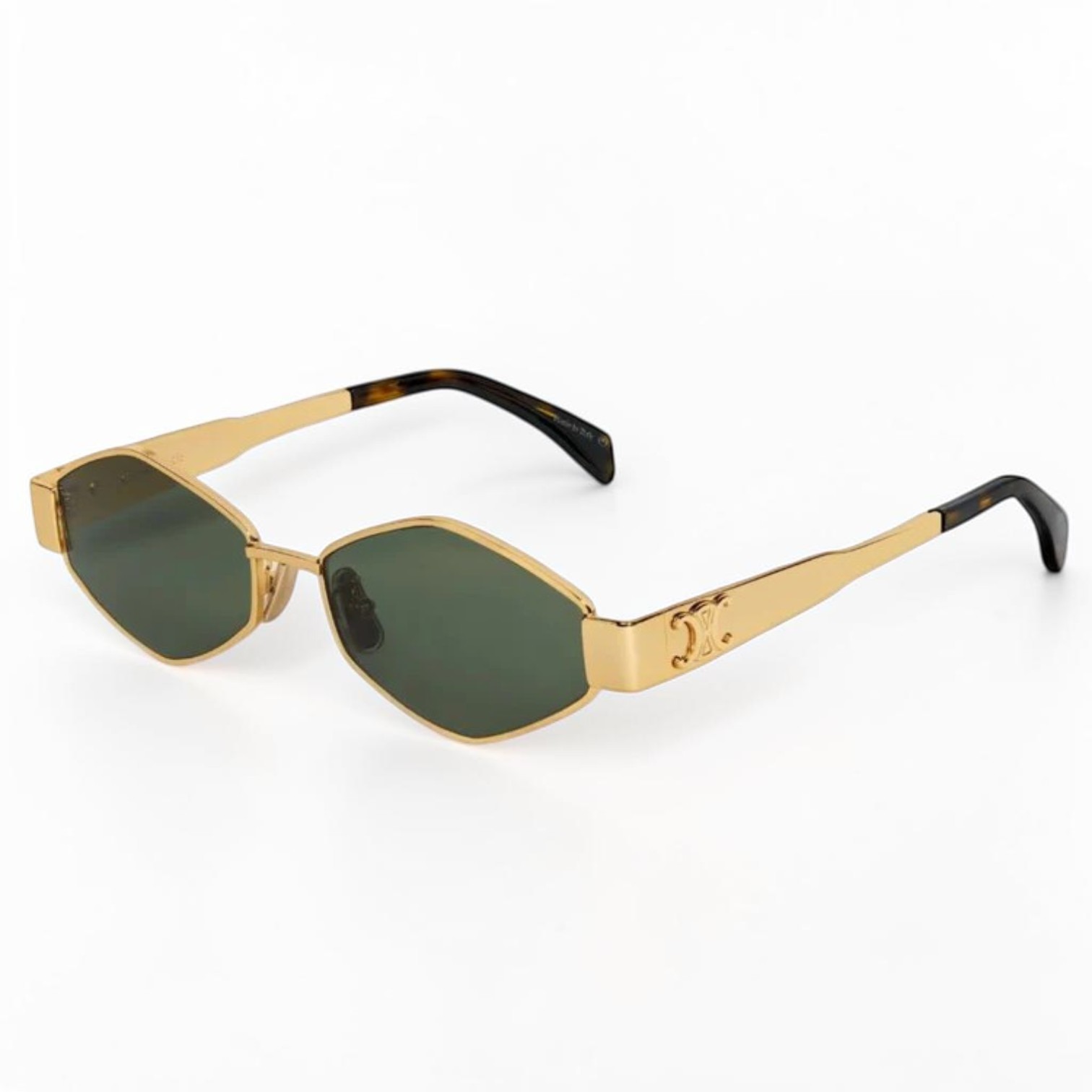 Celine CL40254U 54mm Rectangle Gold Sunglasses with Green Lens