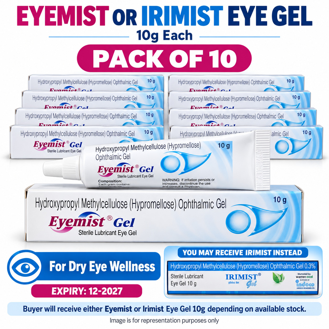 10 x Eyemist or Irimist Eye Gel 10g Dry Eye Wellness Exp 12/2027