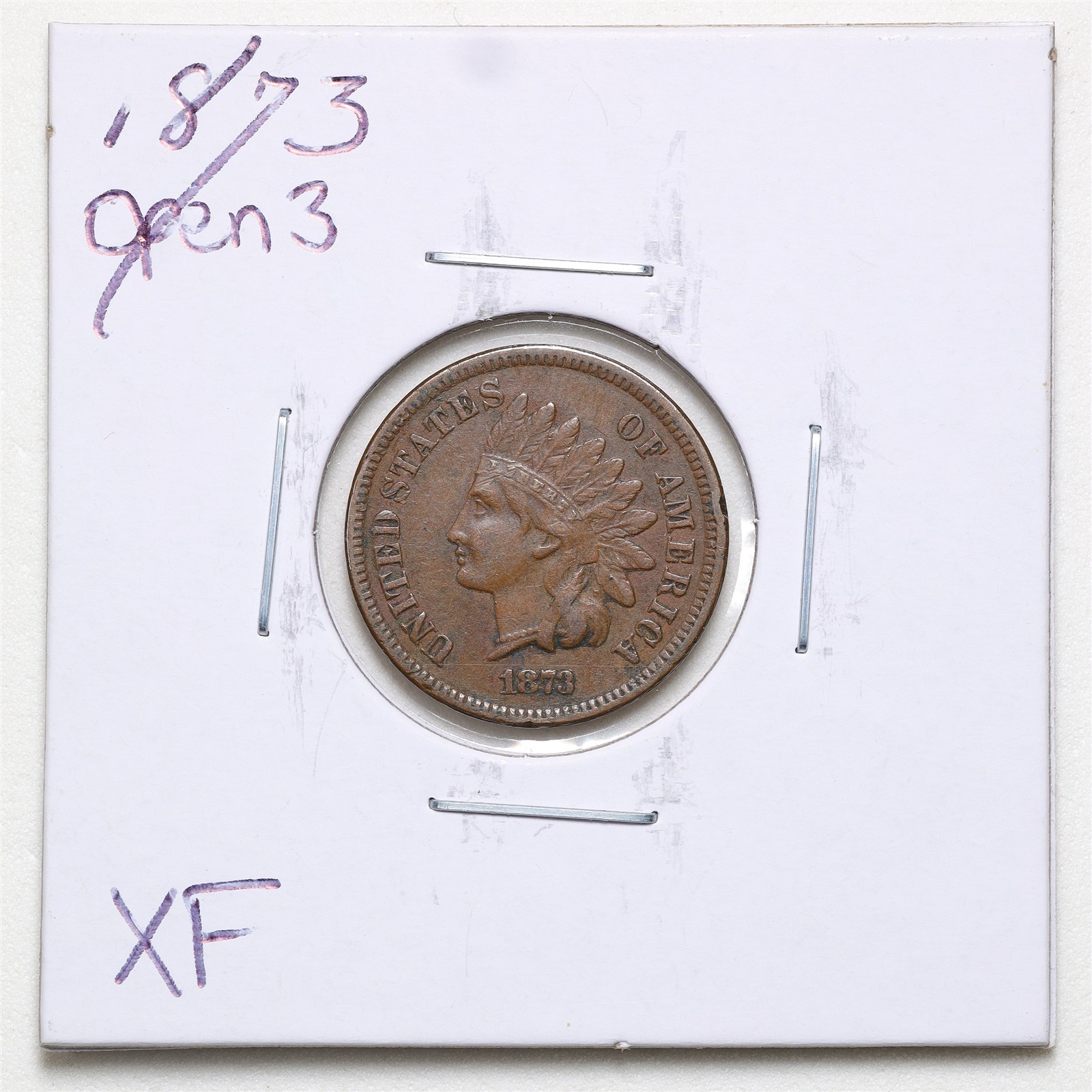 1873 Open 3 1C Indian Head Cent in XF Condition #8201