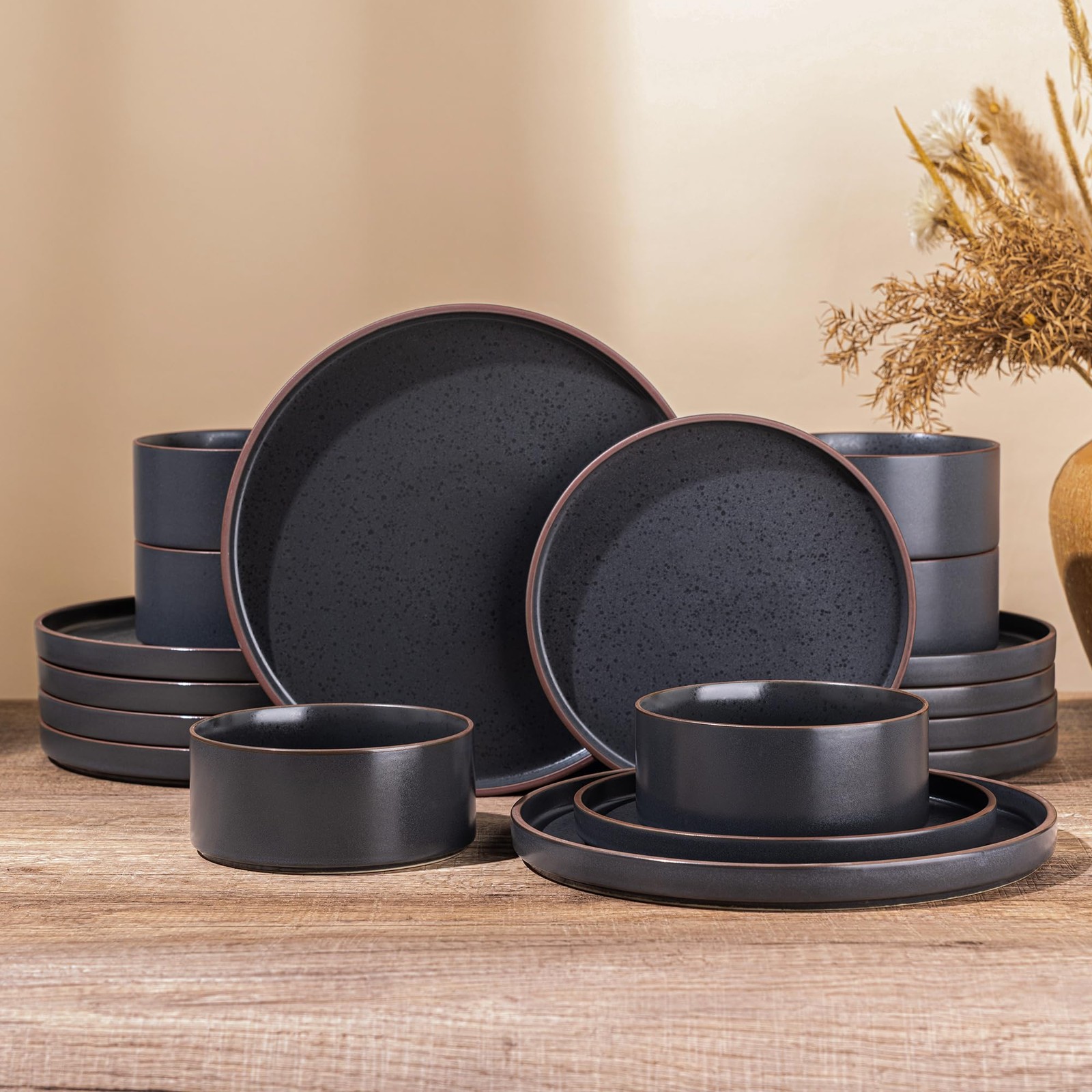 LERATIO Stoneware Dinnerware Set 12-Piece for 4 Matte Plates and Bowls