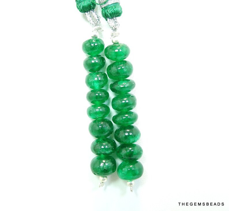 6-7mm Natural Zambian Emerald Smooth Rondelle Beads, 8 Loose Emerald stone Beads 6-7mm Natural Zambian Emerald Smooth Rondelle Beads, 8 Loose Emerald stone Beads