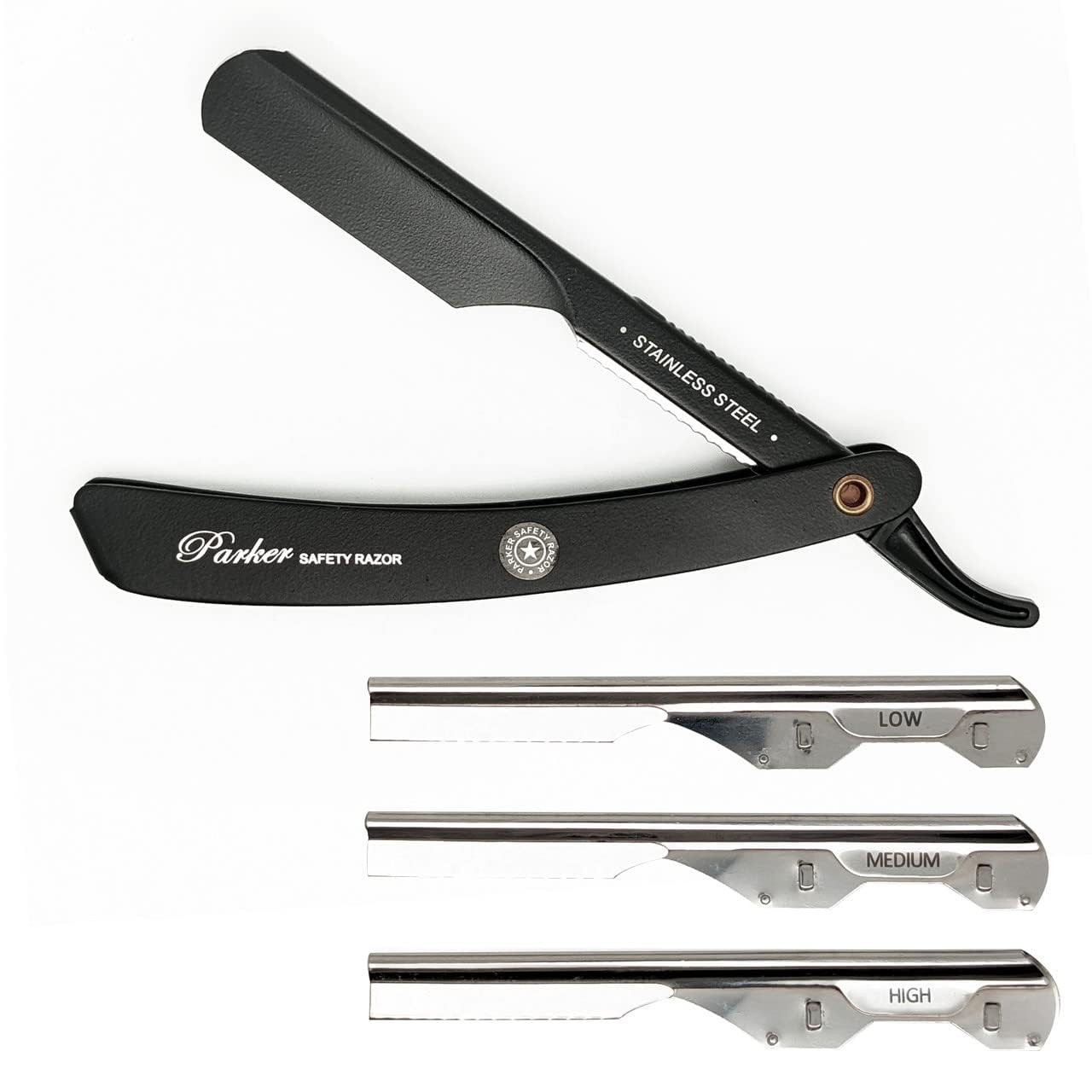 Parker PTABK Adjustable Stainless-Steel Barber Razor | 3 Blade Black Parker PTABK Adjustable Stainless-Steel Barber Razor | 3 Blade Black