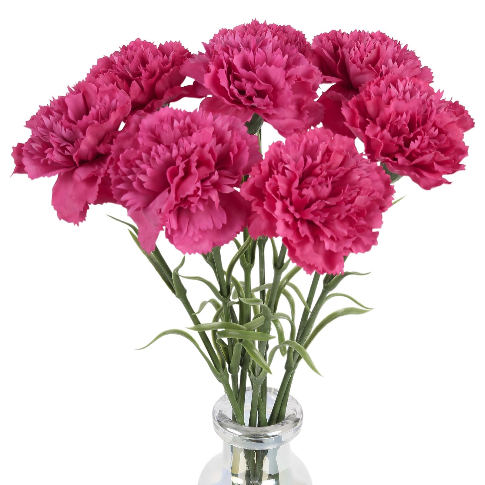 Hot Pink Carnations Artificial Flowers 8pcs Real Touch Carnation Flowers Silk...