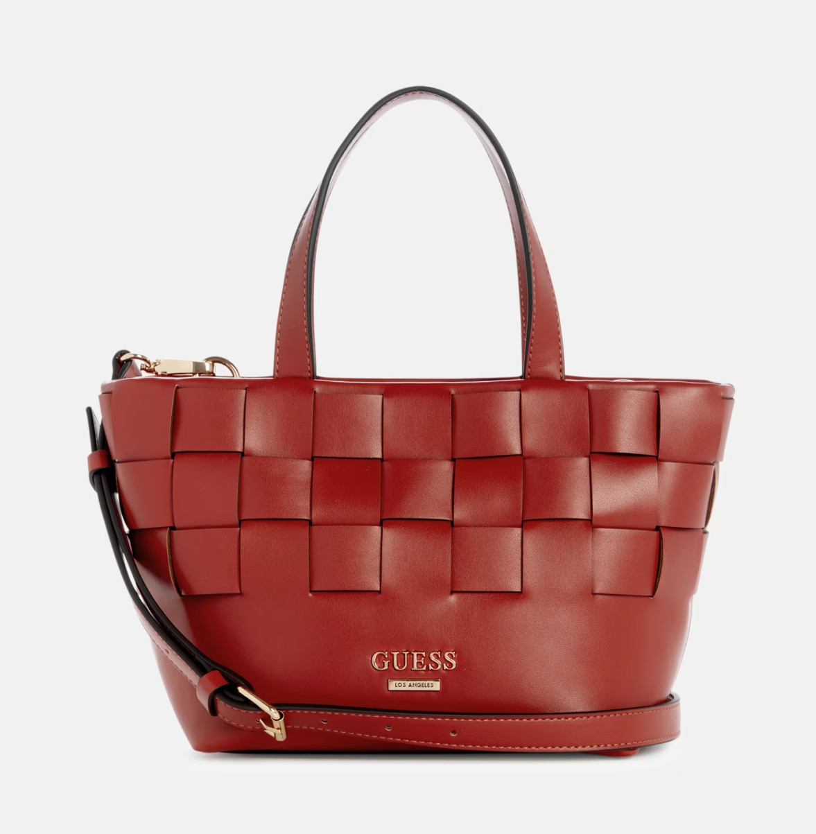 Guess Bordizzo Woven Small Crossbody Satchel Red Gold Guess Bordizzo Woven Small Crossbody Satchel Red Gold
