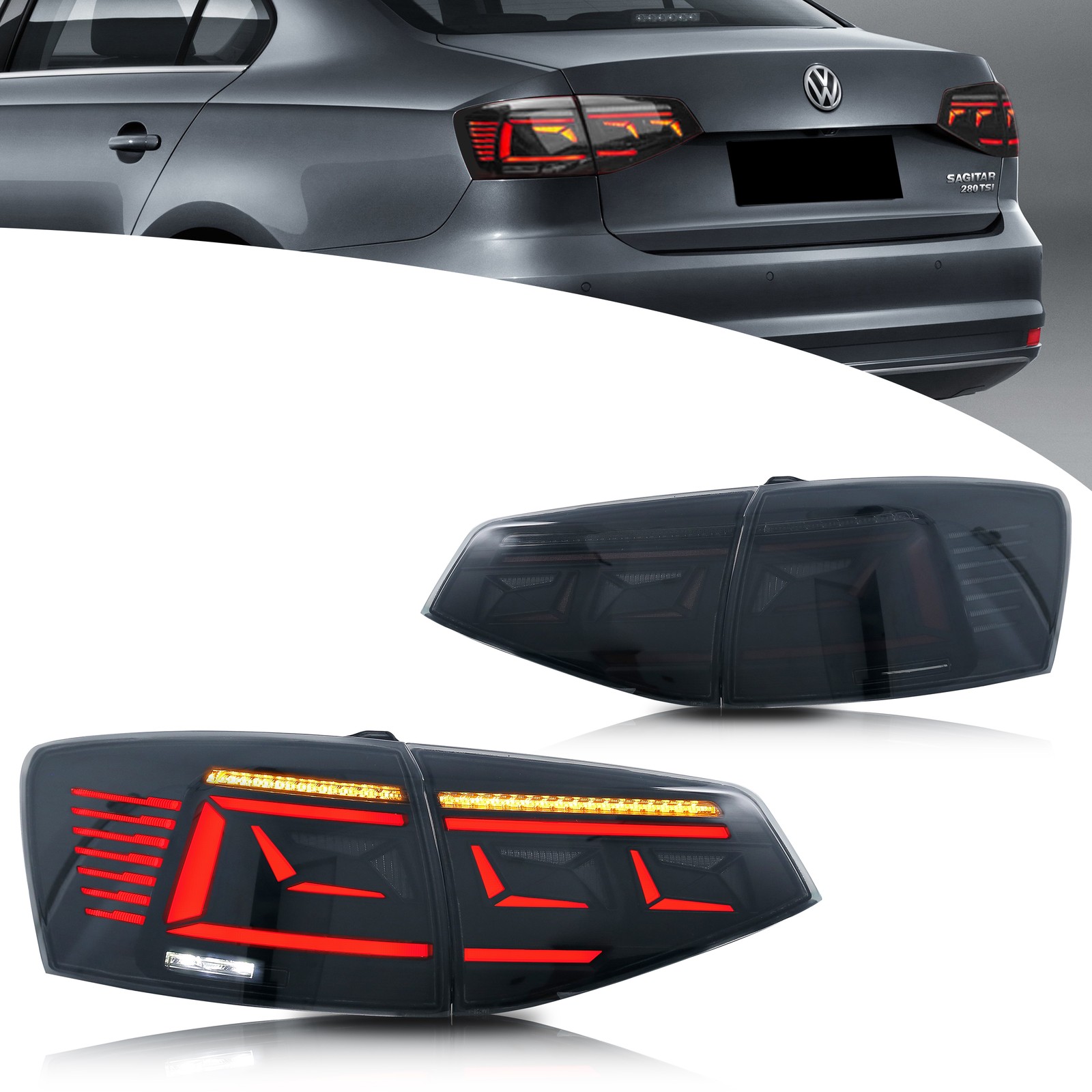 LED Tail Lights for Jetta MK6 2015-2018 Sequential Blinker Rear Lamps Assembly