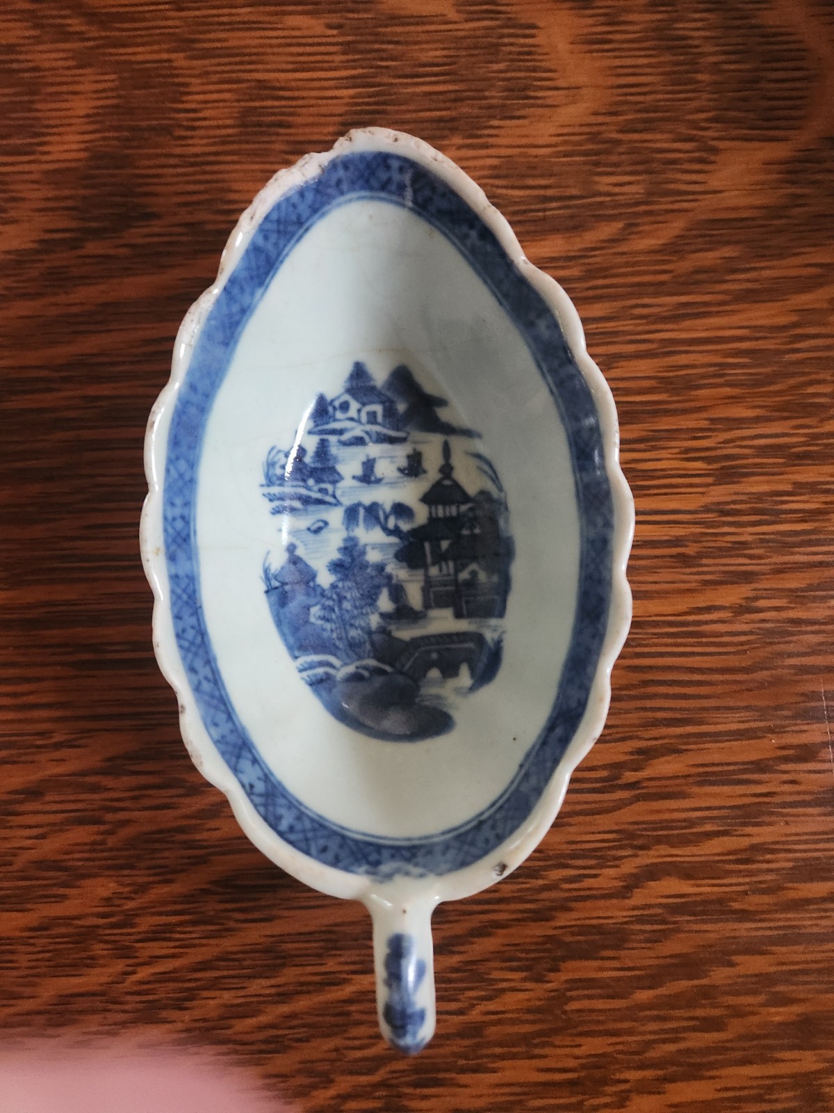 Antique Chinese 18th c. Qianlong Period Blue and White Leaf Shaped Bowl Pitcher