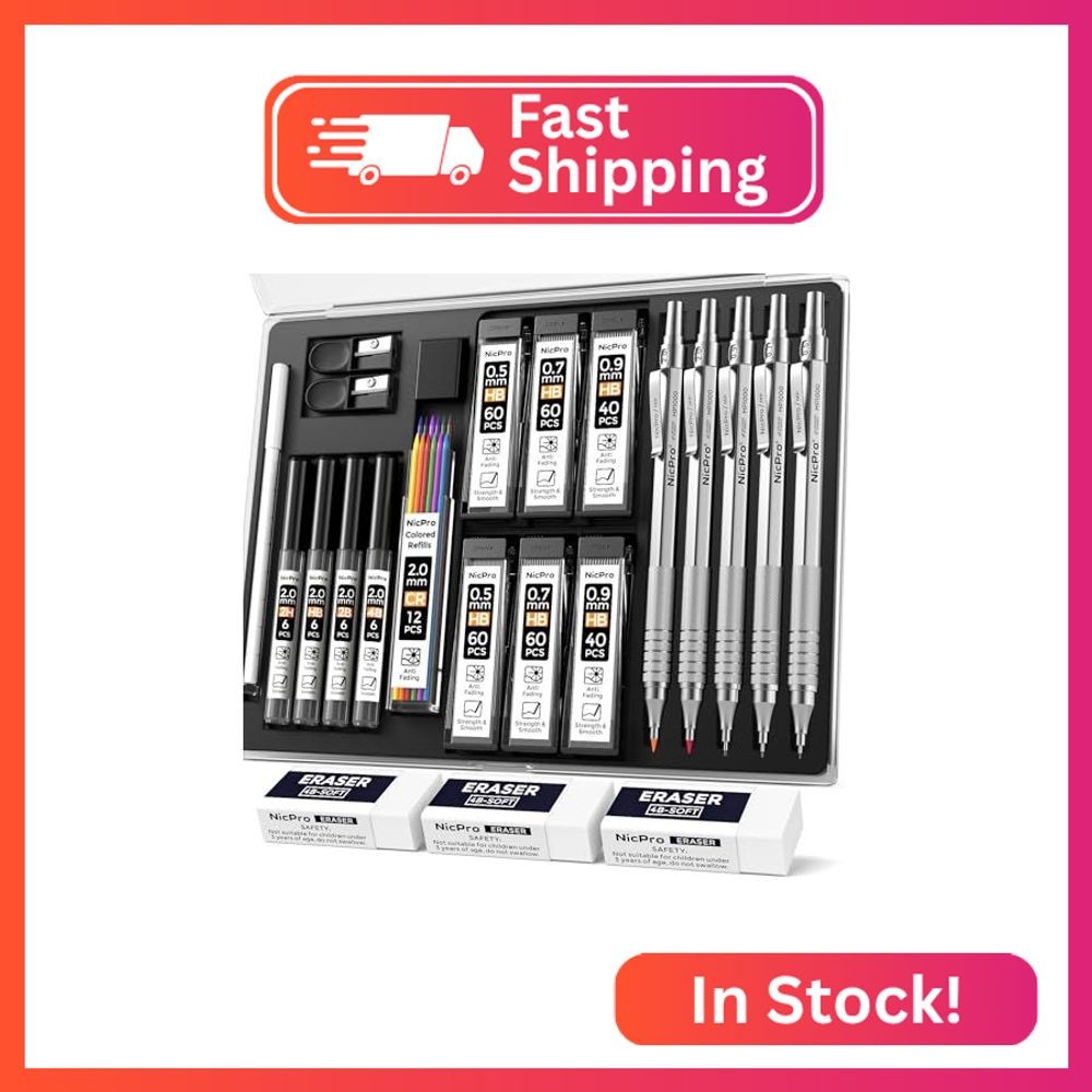 Nicpro 22PCS Metal Mechanical Pencil Set in Case for Drawing Writing