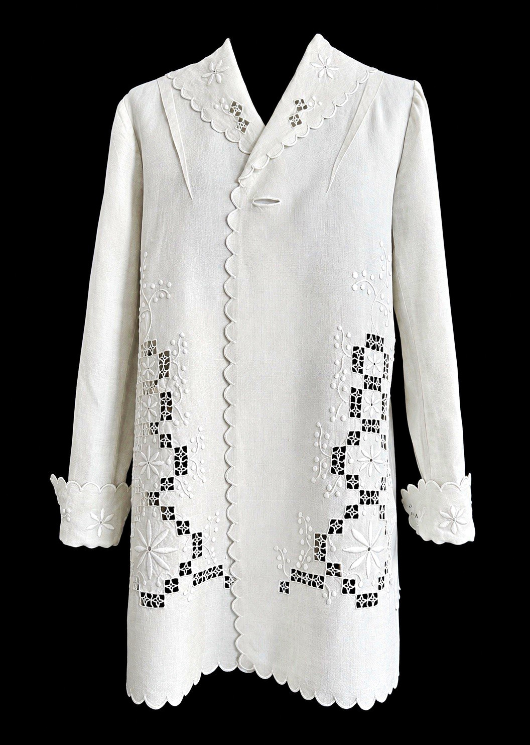 1910-1920s Edwardian Linen Walking Jacket M, Hand Embroidered, Superb Condition 