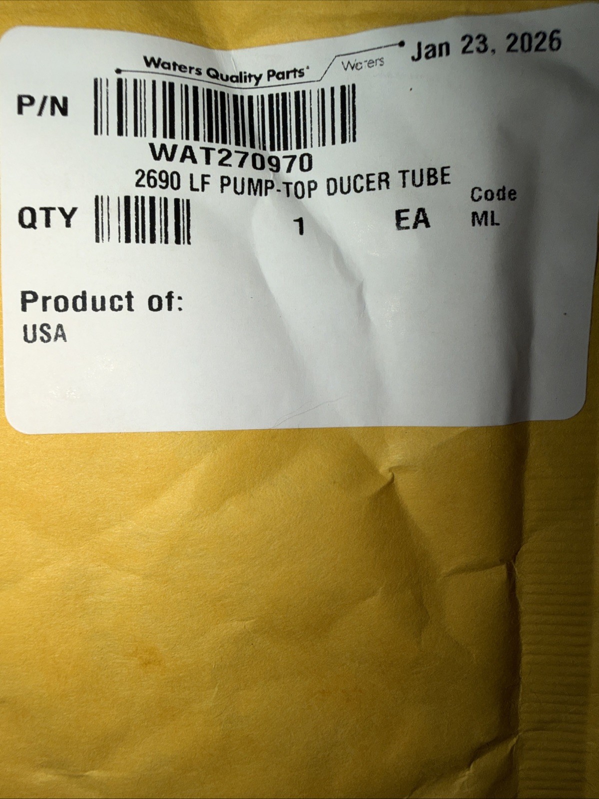 Waters Quality Parts WAT270970 LF Pump-top Ducer Tube 2690