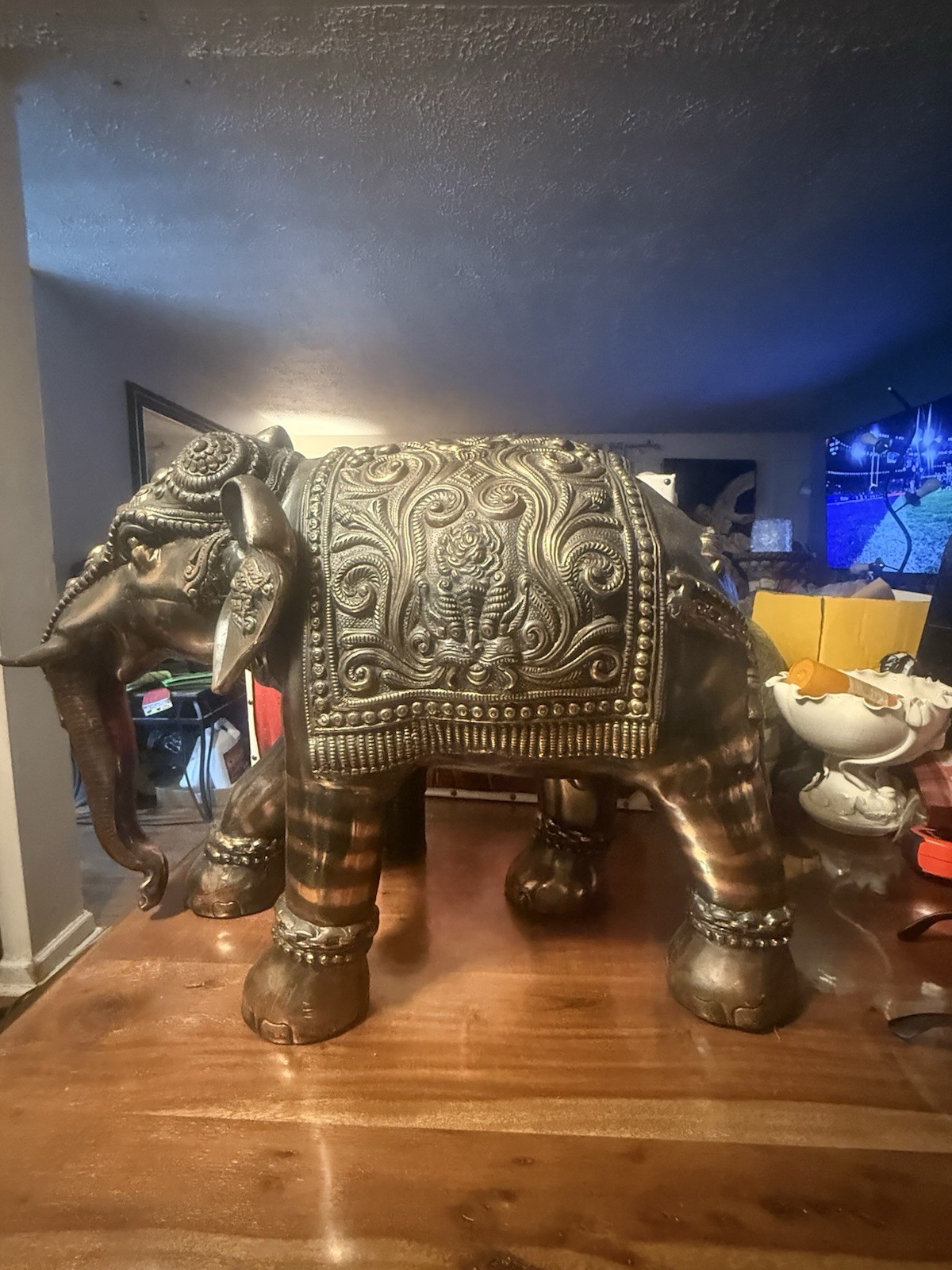 Large Ornate Vintage Indian Heavy  Bronze Elephant