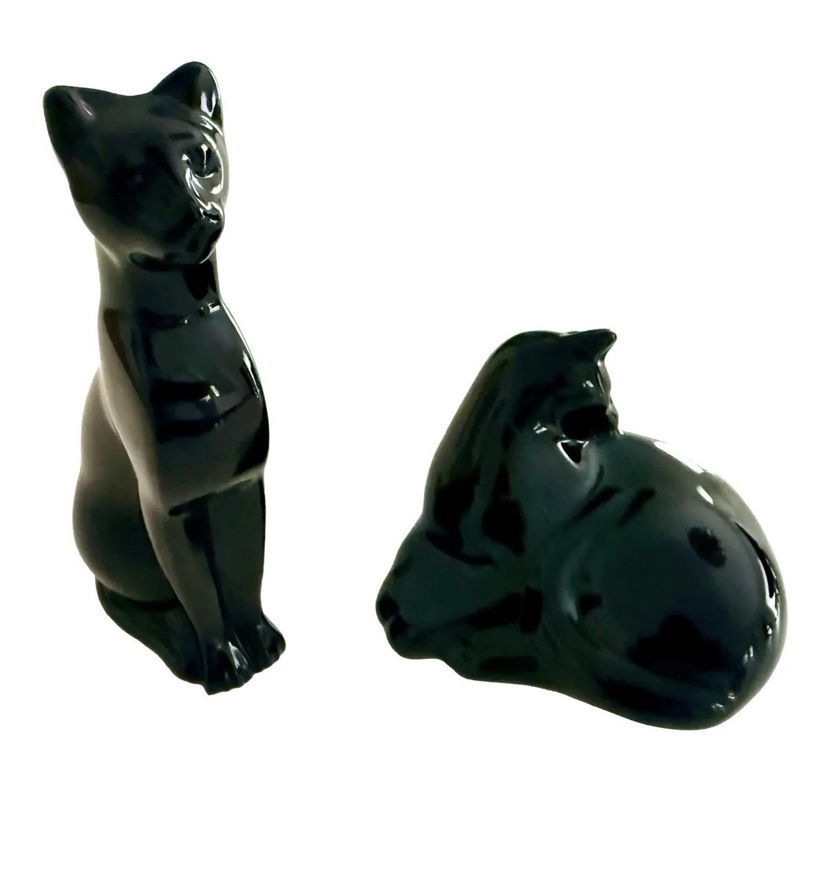 Magnificent Pair of Baccarat Black Crystal Panthers Sculptures Figurines