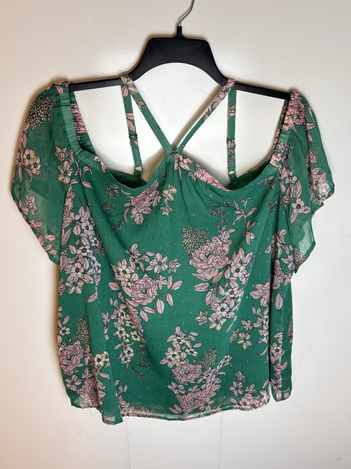 Torrid Cold Shoulder Crinkle Chiffon Floral Halter Top Green Size 2 (2X) NWT