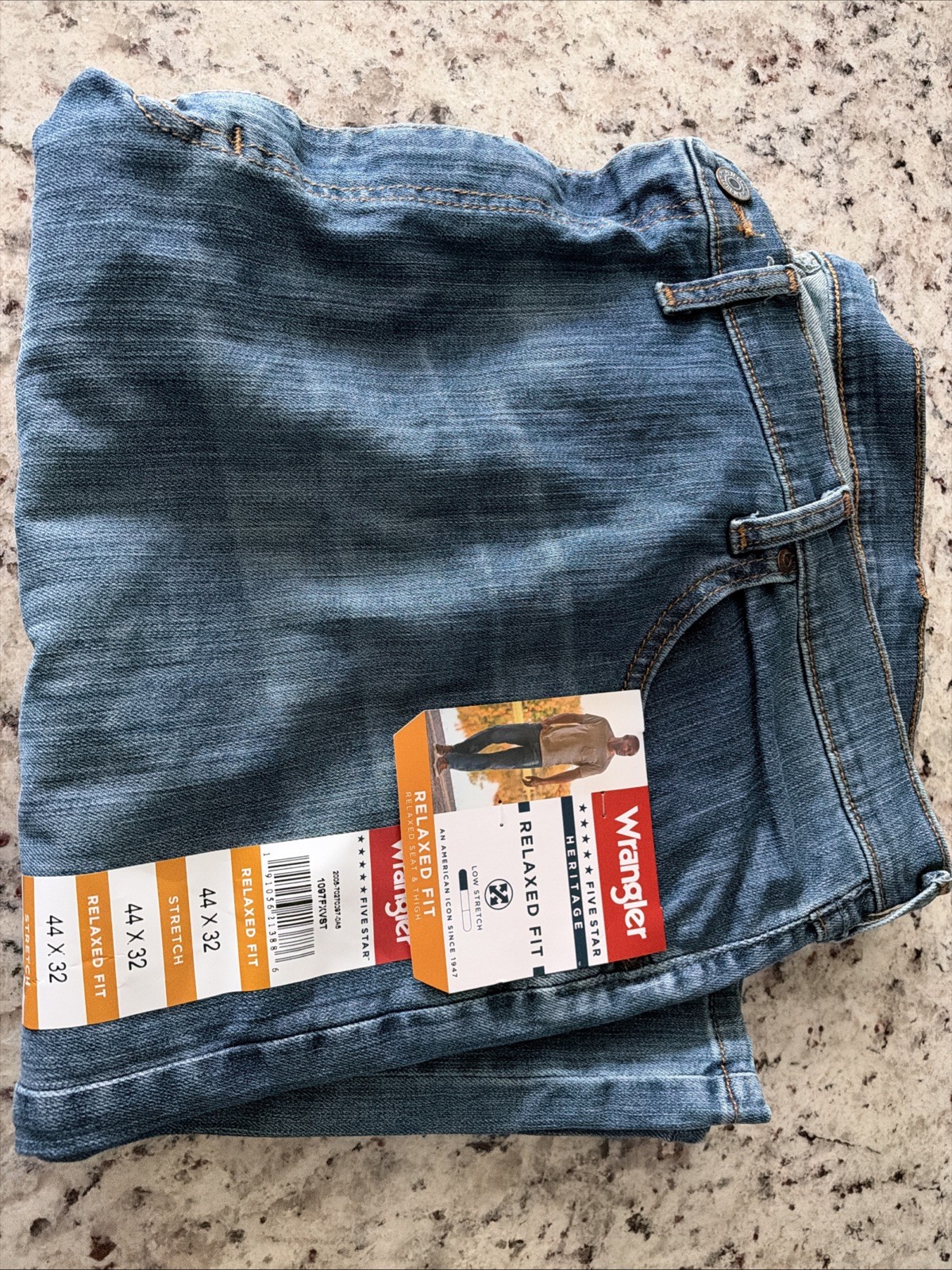 Wrangler Men’s Blue Jeans Size 44x32 1097FXVST Heritage Denim Relaxed Stretch