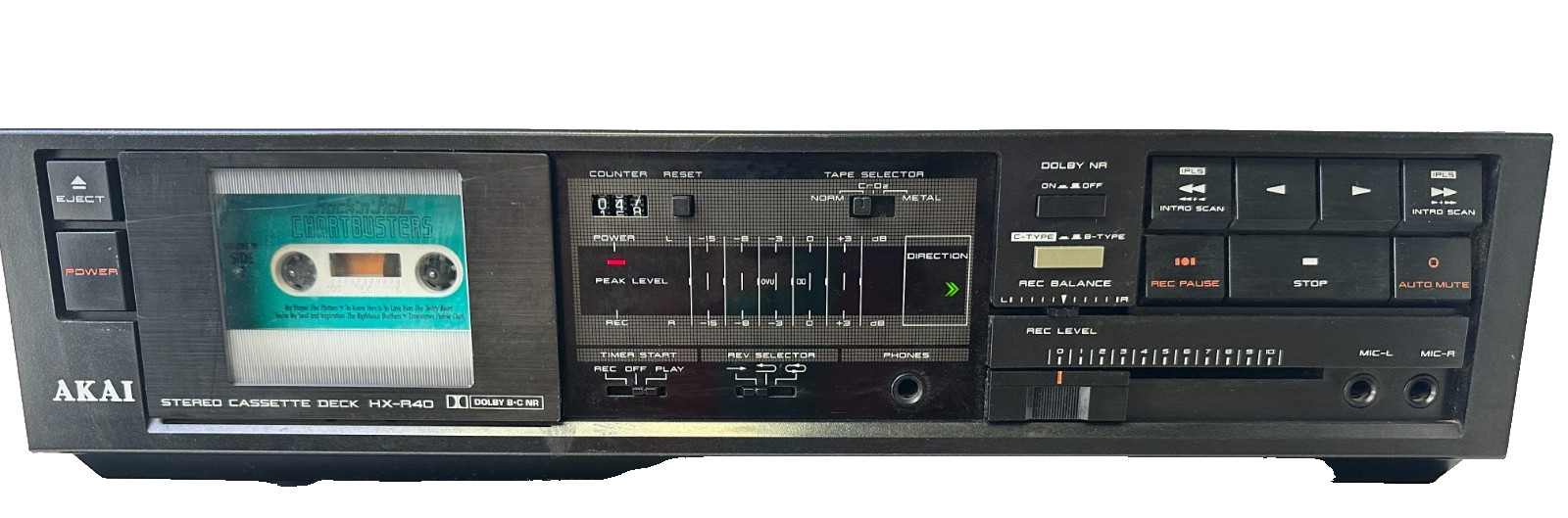 Vintage Akai HX-R40 Stereo Cassette Tape Deck Silver with Manual - TESTED