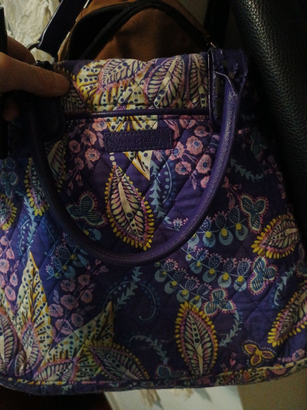 Vera Bradley Quilted Cotton Purple Paisley Floral Satchel Shoulder Bag