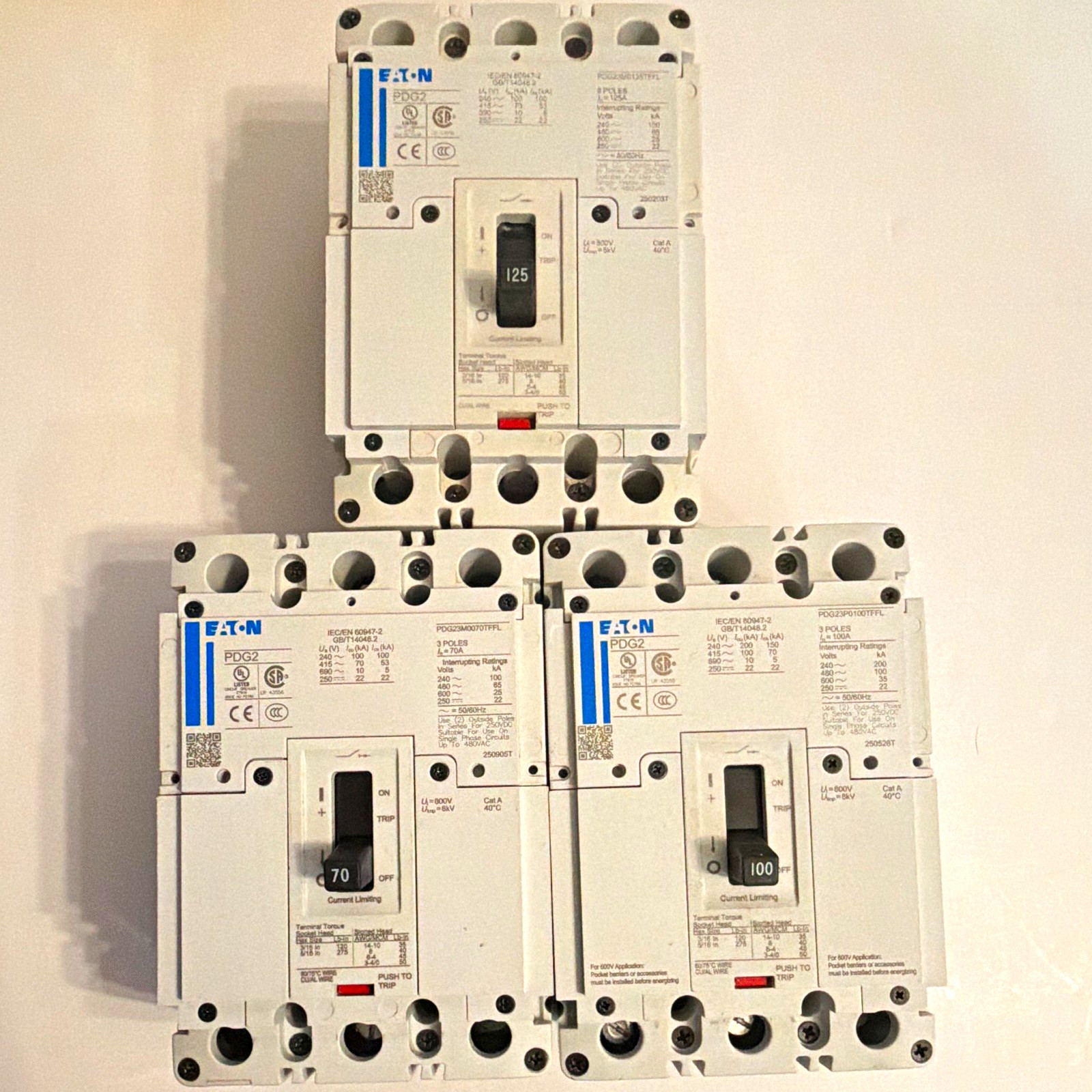 Eaton Power Defense PDG2 Breaker Bulk Lot 57pc 70A 100A 125A 3-Pole