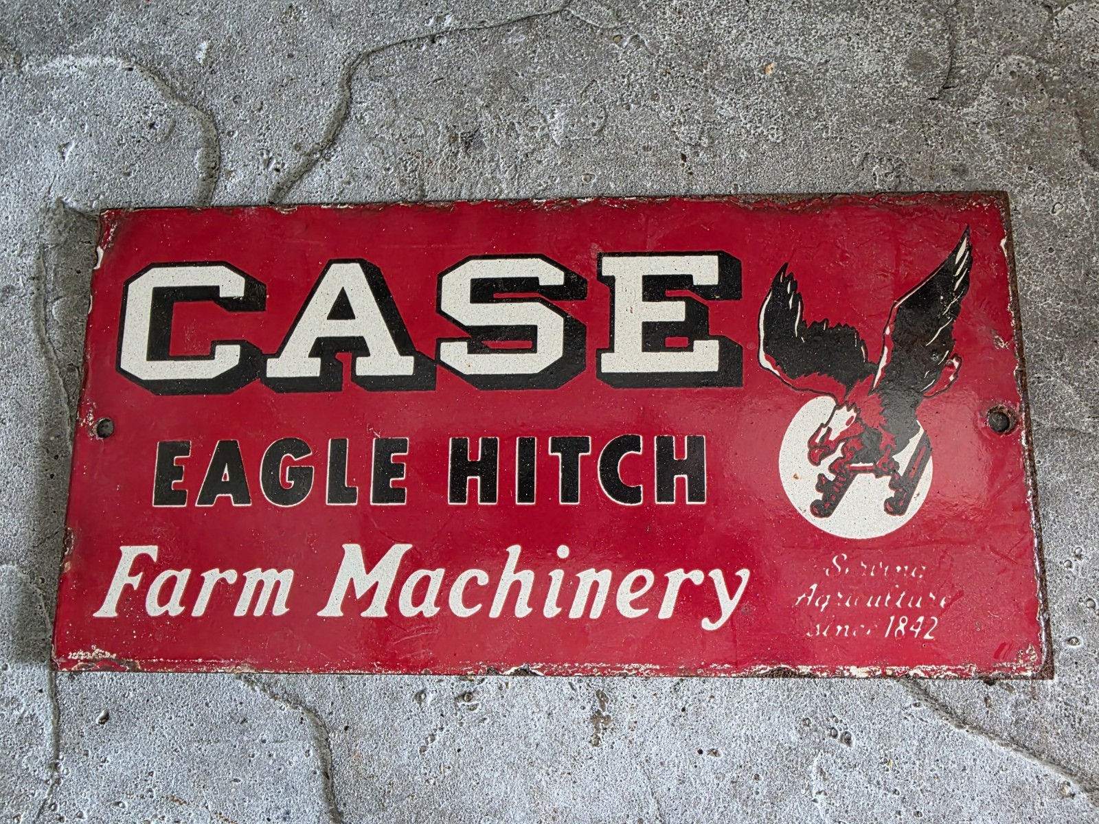 LARGE VINTAGE CASE EAGLE HITCH FARM MACHINERY PORCELAIN FARM SIGN 12 LARGE VINTAGE CASE EAGLE HITCH FARM MACHINERY PORCELAIN FARM SIGN 12