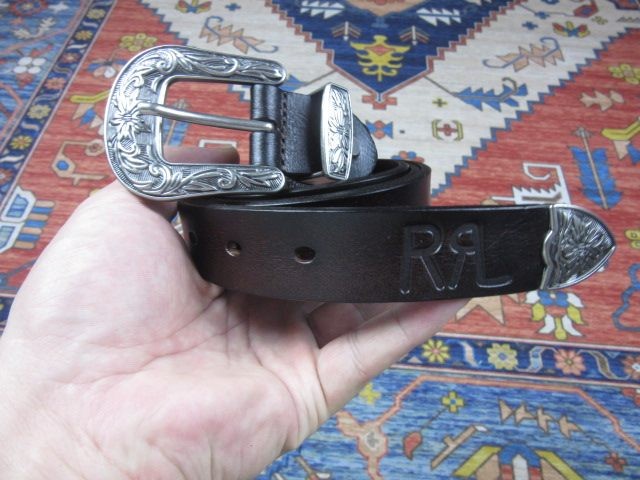 RRL Double RL Vintage Leather Belt Buckle With Embossed Print RRL Double RL Vintage Leather Belt Buckle With Embossed Print