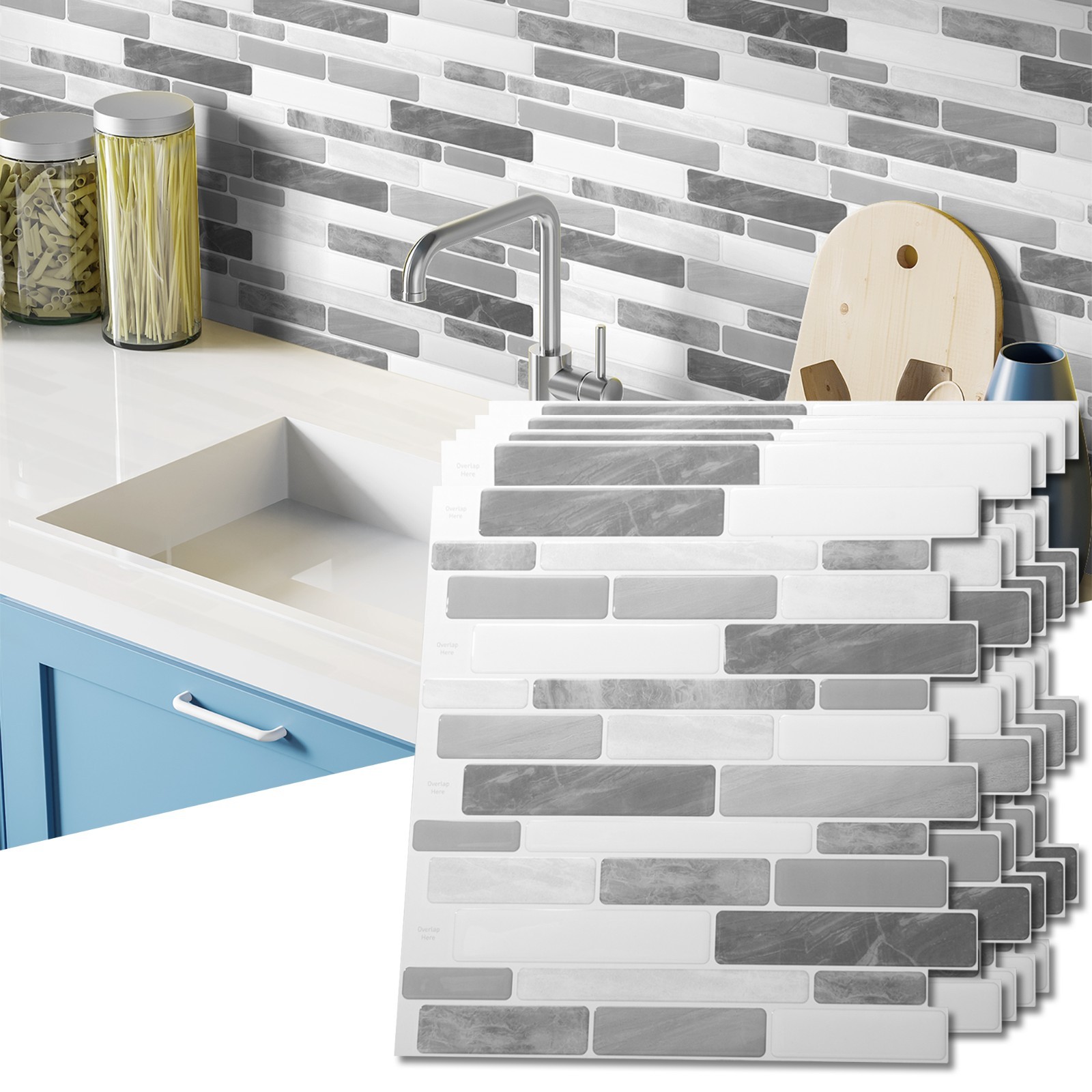 Art3d 10-Sheet Peel and Stick Backsplash for Kitchen, 12 x 12in. Marble Design