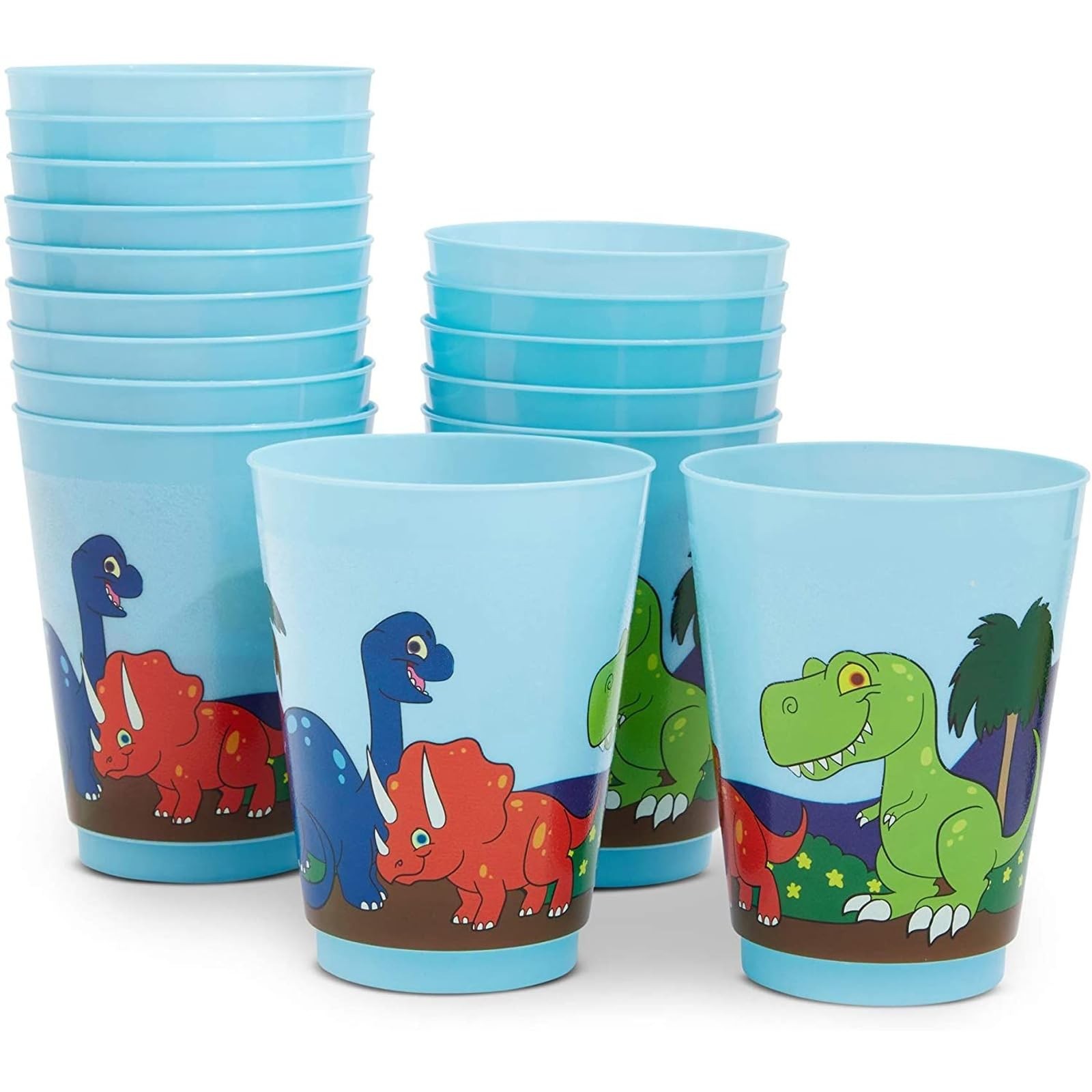 BLUE PANDA 16 Pack Plastic Dinosaur Cups 16OZ Kids Birthday Party