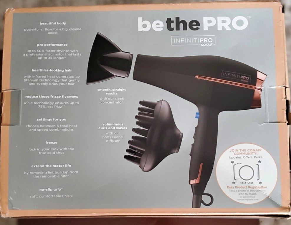 Conair INFINITIPRO Full Body & Shine Pro Ionic Dryer w/ Diffuser, Black/Gold Conair INFINITIPRO Full Body & Shine Pro Ionic Dryer w/ Diffuser, Black/Gold