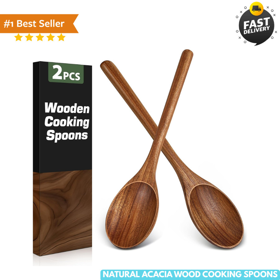 2PCS Wooden Spoons for Cooking, Natural Acacia Wood Cooking Spoons, Large Ser... 2PCS Wooden Spoons for Cooking, Natural Acacia Wood Cooking Spoons, Large Ser...