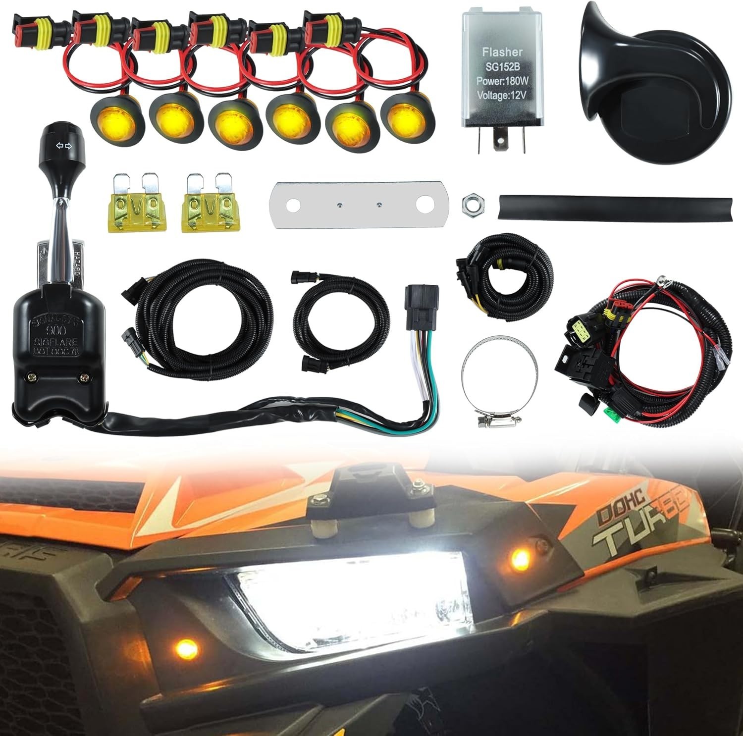 Tyranway UTV ATV LED Turn Signal Kit Street Legal Horn Amber Blinker Brake