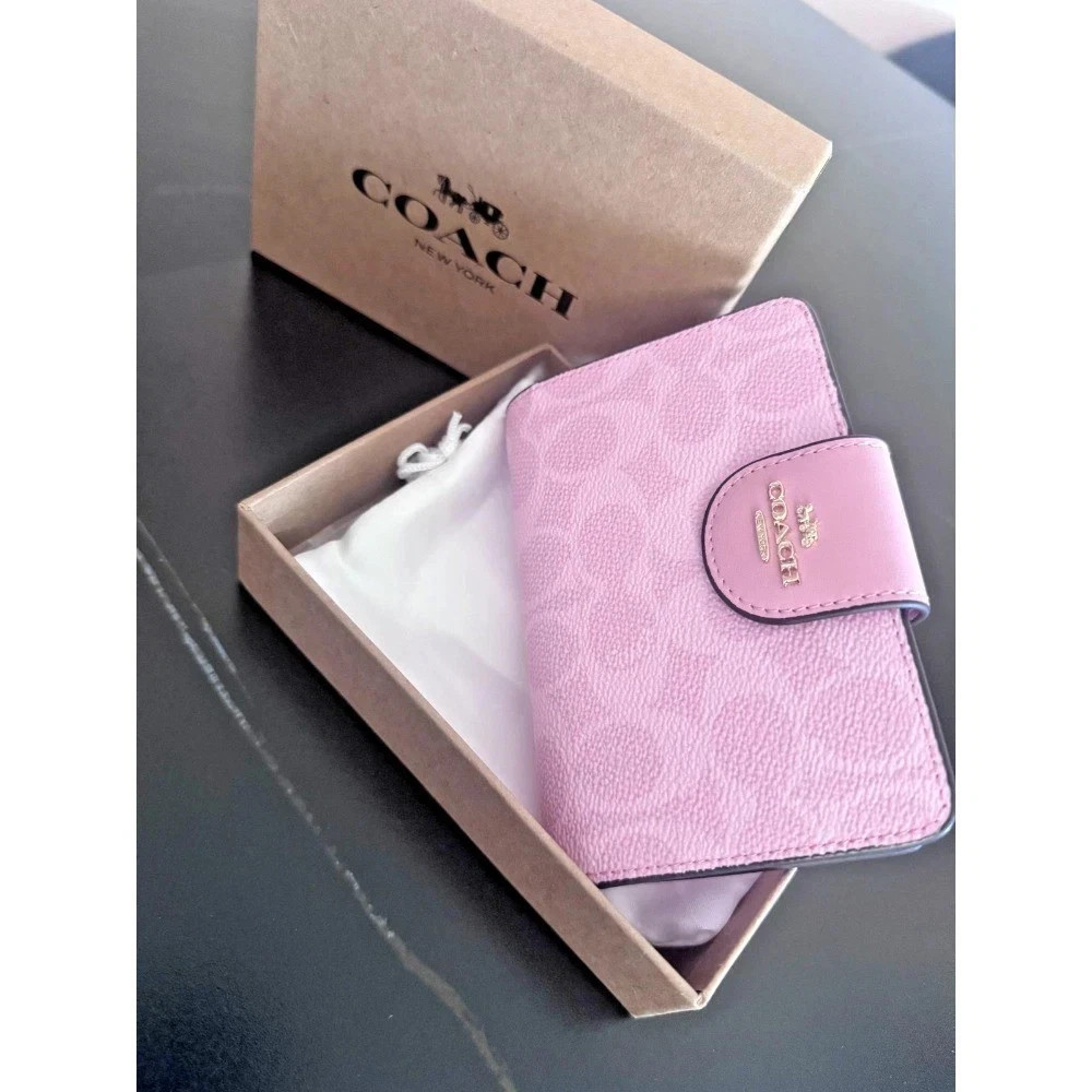 New Coach Medium Corner Zip Wallet In Signature Canvas Pink CW786 With Box