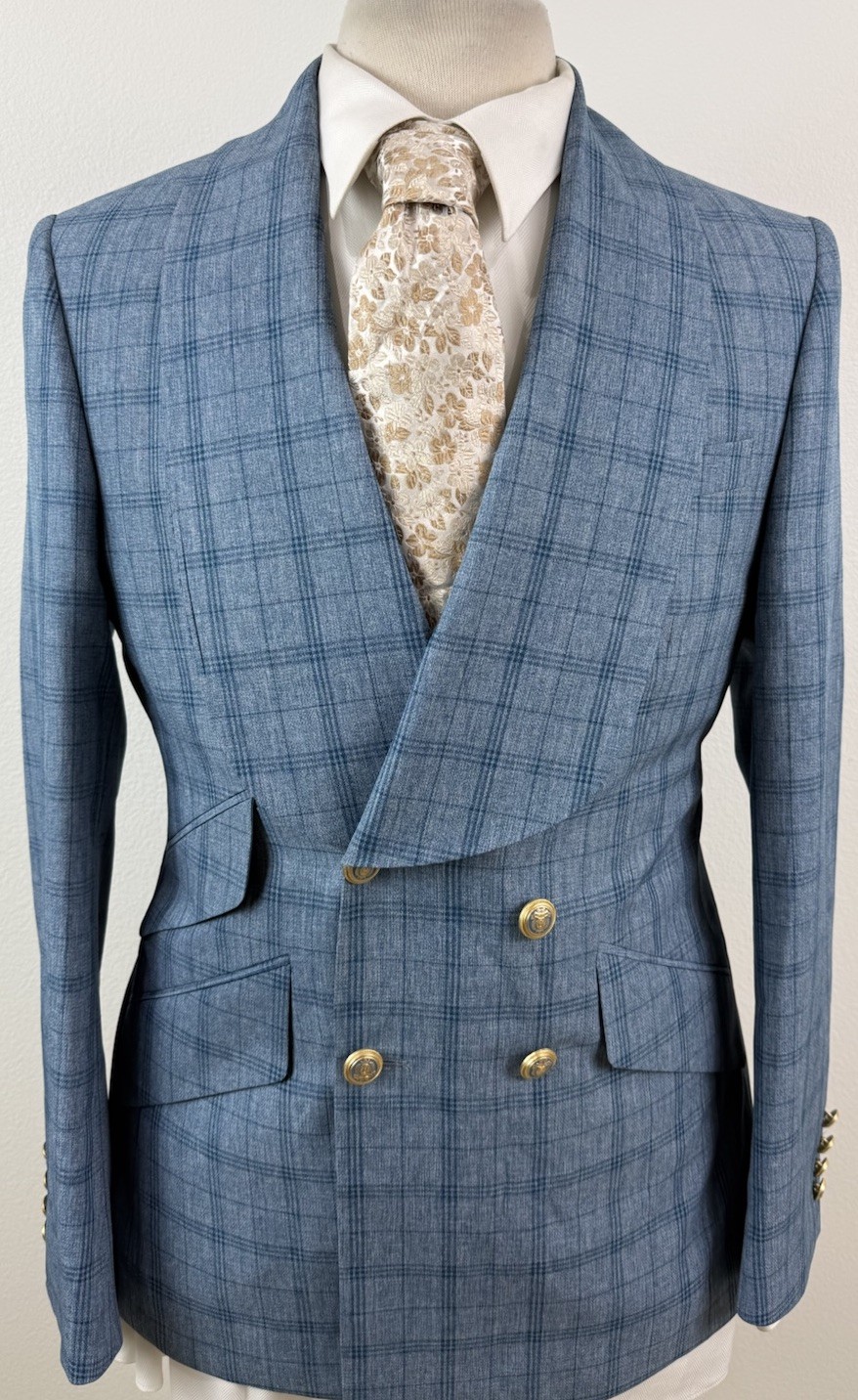 Dapper 7 Bespoke Men’s Glen Check Super 200’s Italy Wool Suit 38 R Pants 33 X 31