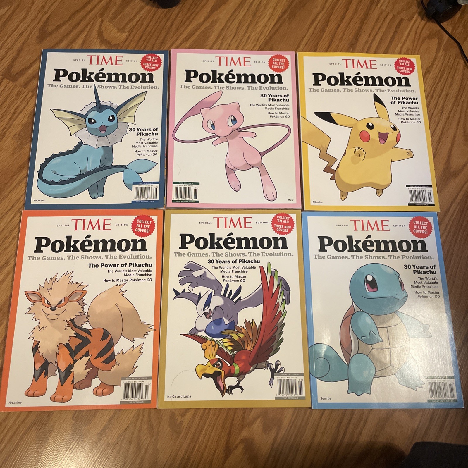 6 Pokemon Time Magazines Pikachu, Mew,Vaporeon, Squircle, Ho-oh Lugia, Arcanine