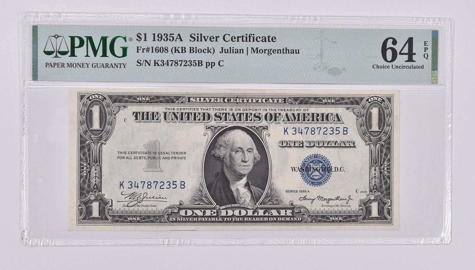 1935-A $1 Silver Certificate 64 EPQ PMG Fr. 1608 Choice Unc