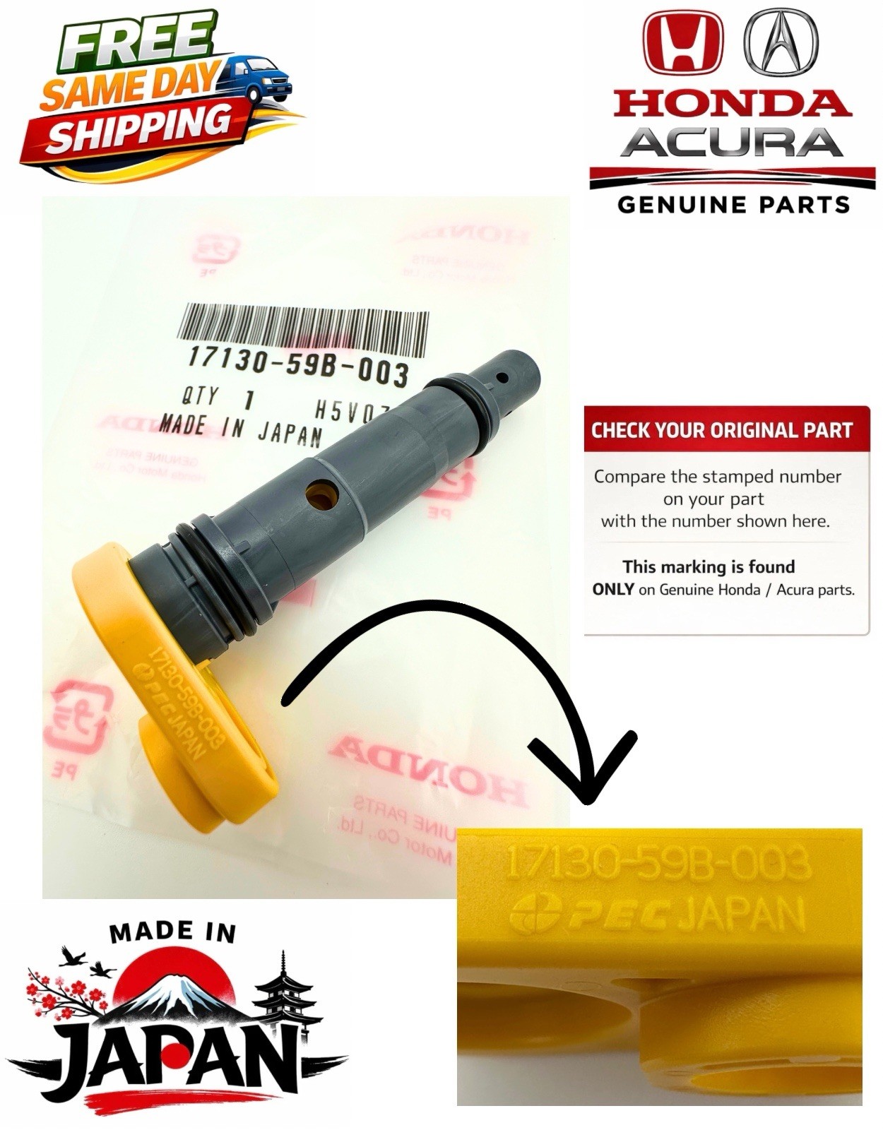 New Genuine Honda 16-21 Civic CR-V Accord PCV Valve Assy 17130-59B-003 OEM