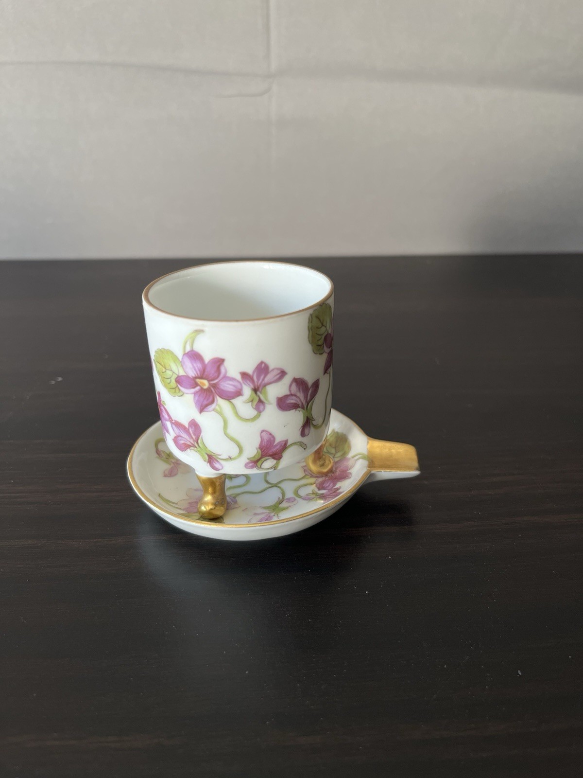 Vintage Mitterteich Bavaria Germany Footed Cup Saucer Floral Gold Porcelain