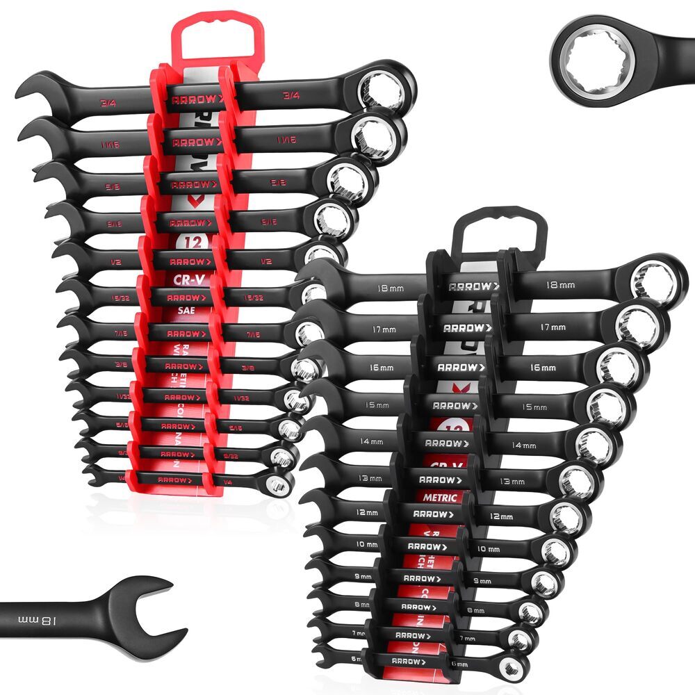 ARROW 24PIECE Combination Ratcheting Wrench Set Metric Standard 6-18mm 1/4\