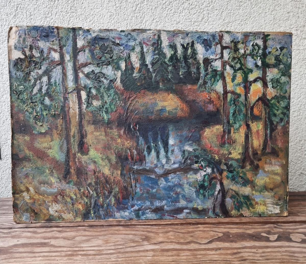 Vintage Forest Landscape Painting, Georgian painting 30s