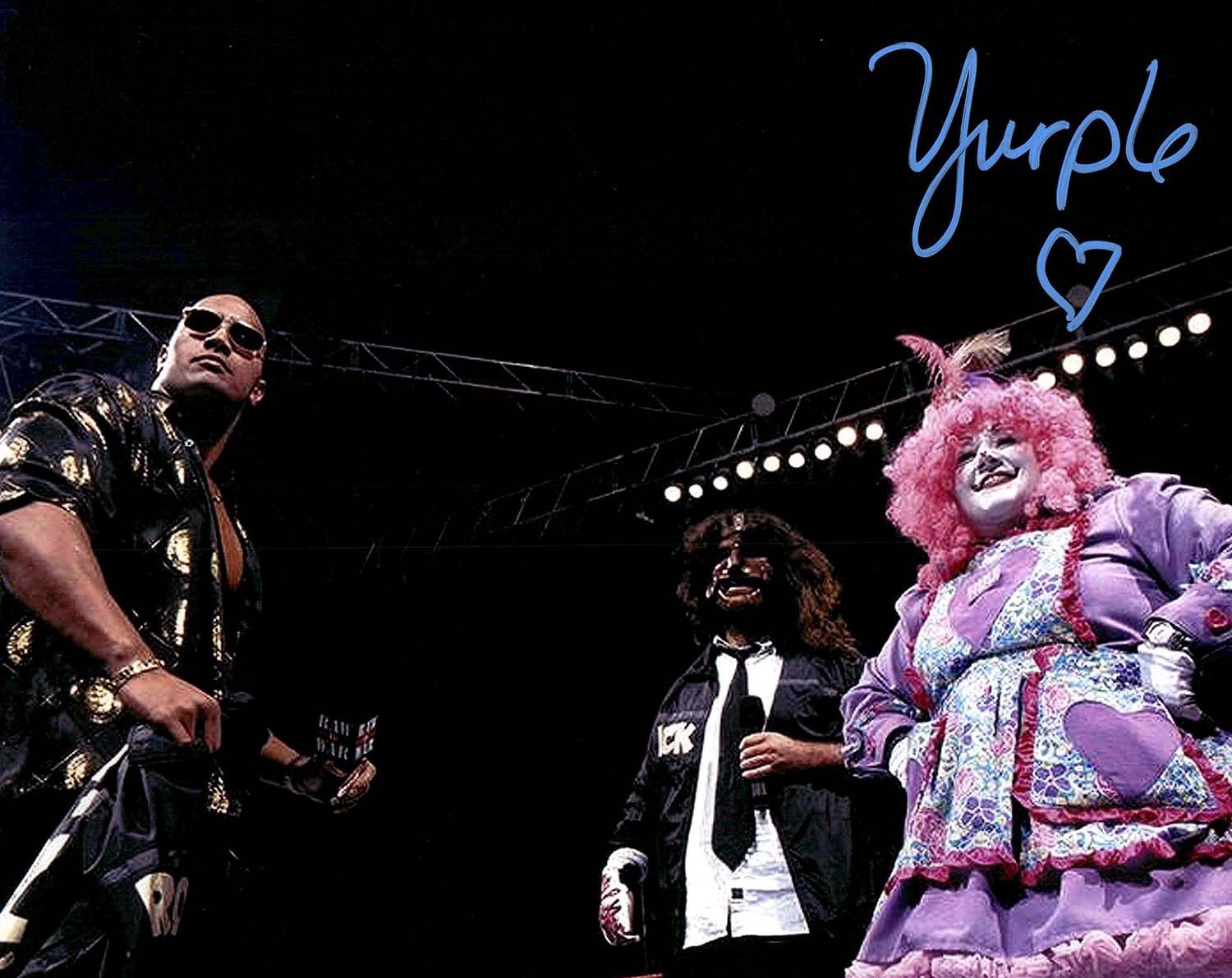 WWF Yurple The Clown Hand Signed Mankind 1999 The Rock WWE Wrestling 11X14 Photo WWF Yurple The Clown Hand Signed Mankind 1999 The Rock WWE Wrestling 11X14 Photo