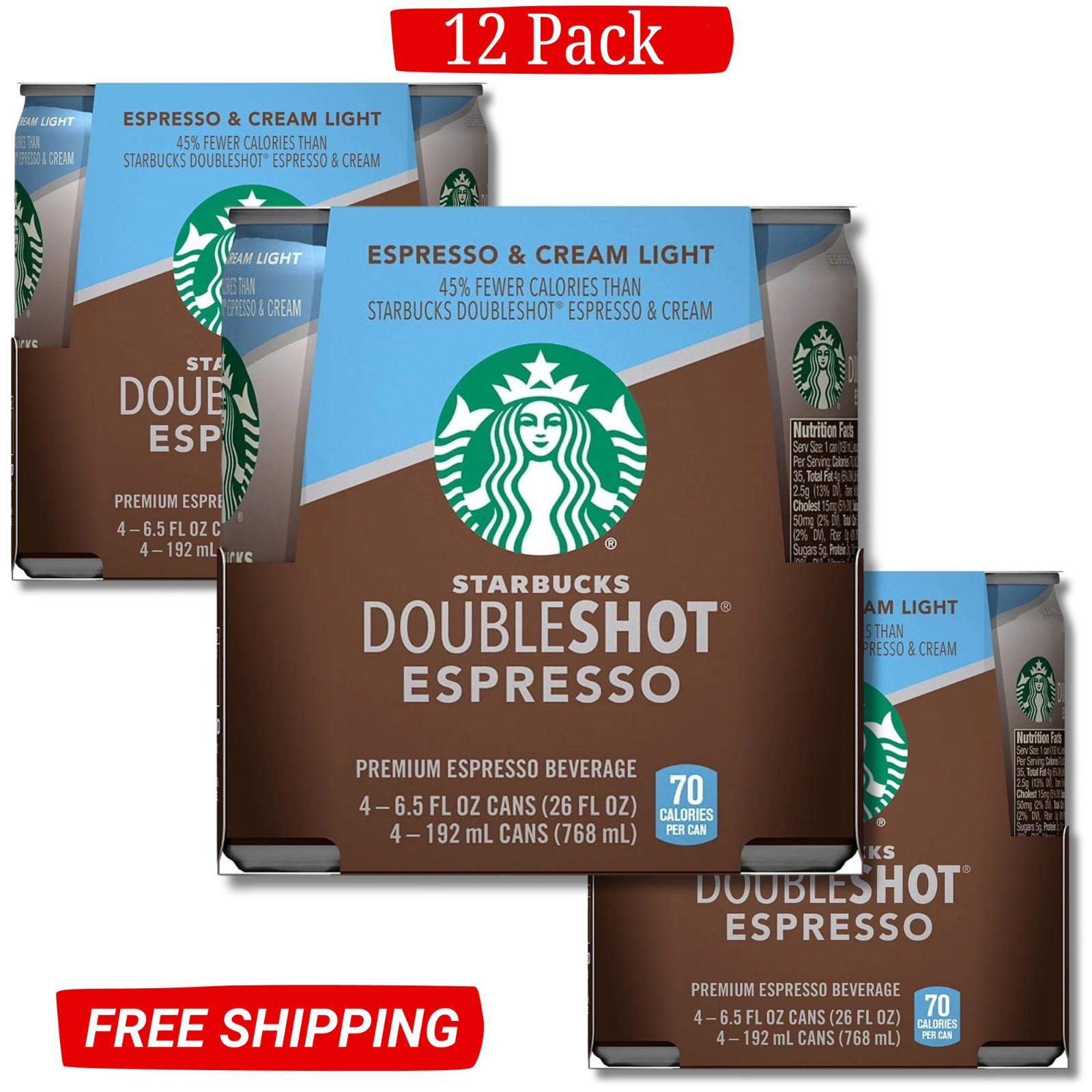 Starbucks Doubleshot Coffee, Espresso & Cream Light, 6.5oz Cans (12 Pack) Starbucks Doubleshot Coffee, Espresso & Cream Light, 6.5oz Cans (12 Pack)